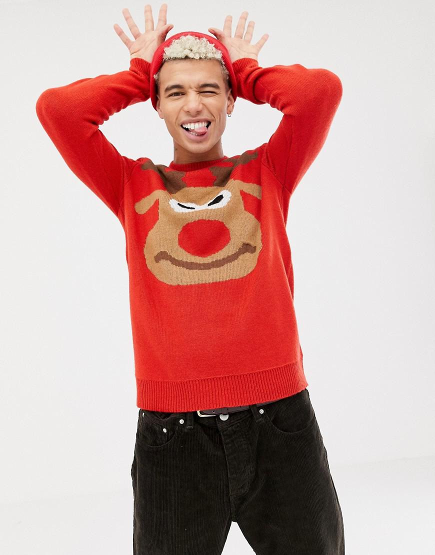 Only & Sons Denim Christmas Sweater With Reindeer Front And Back Design in  Red for Men - Lyst