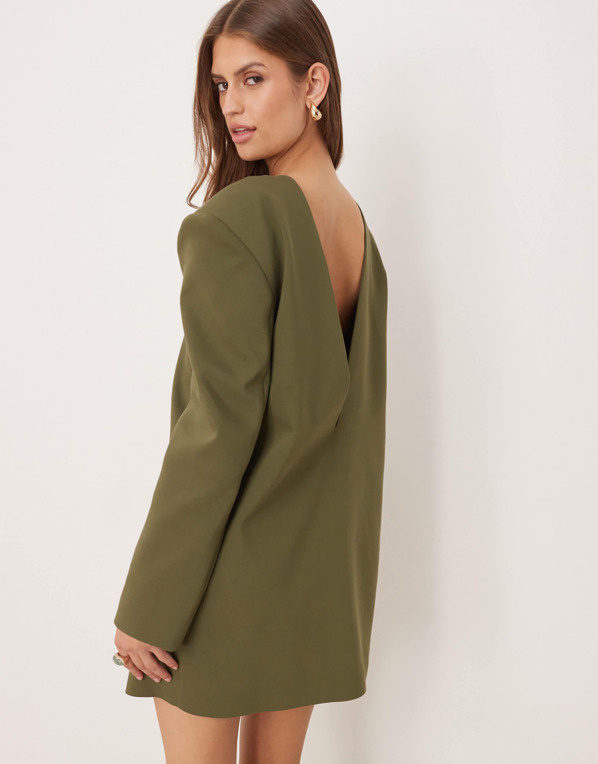 green shoulder pad dress High Neck Shoulder Pad Draped Front Mini Dress In Green | EGO US