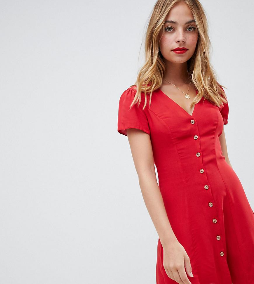 New Look Button Through Tea Dress in Red | Lyst