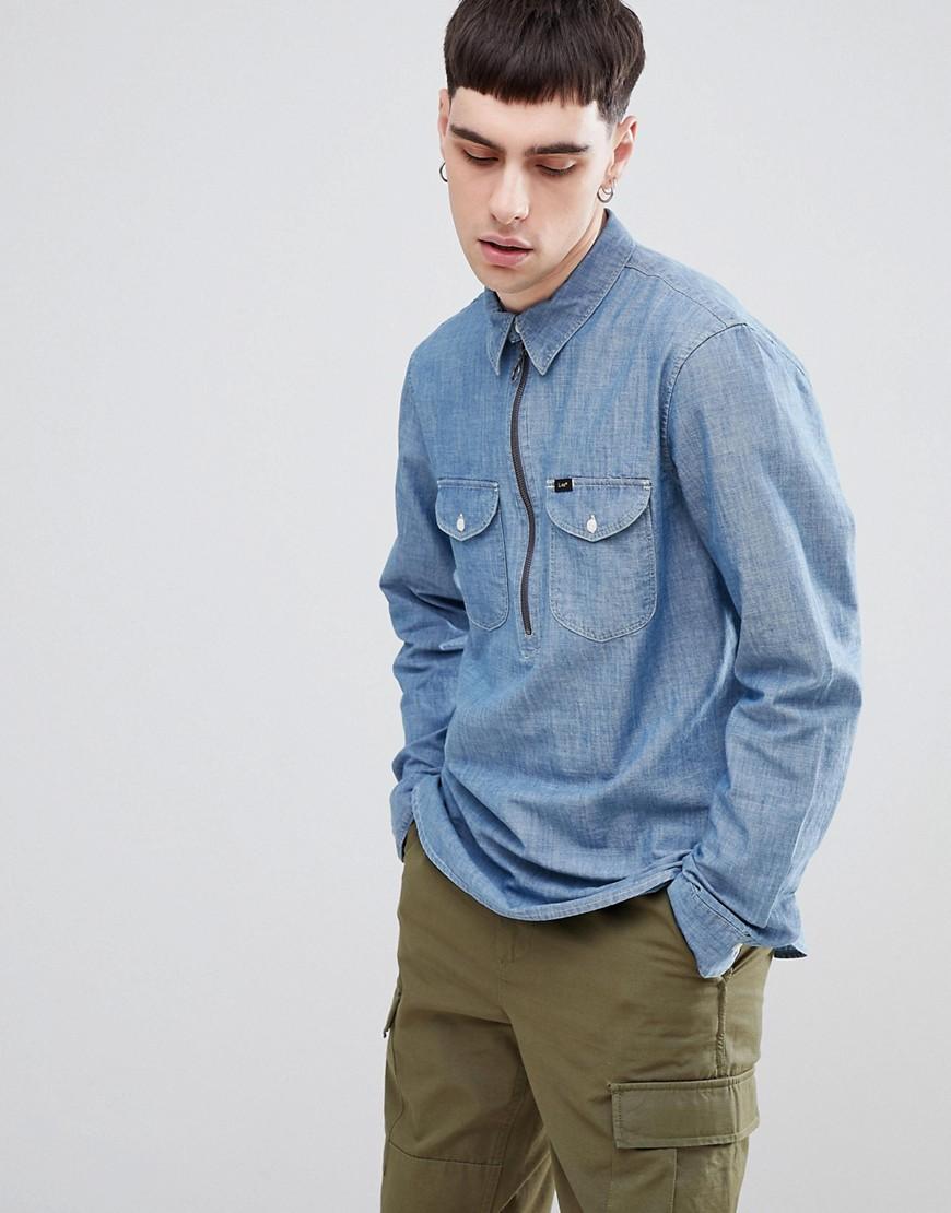 Lee Jeans Denim Half Zip Shirt in Blue 