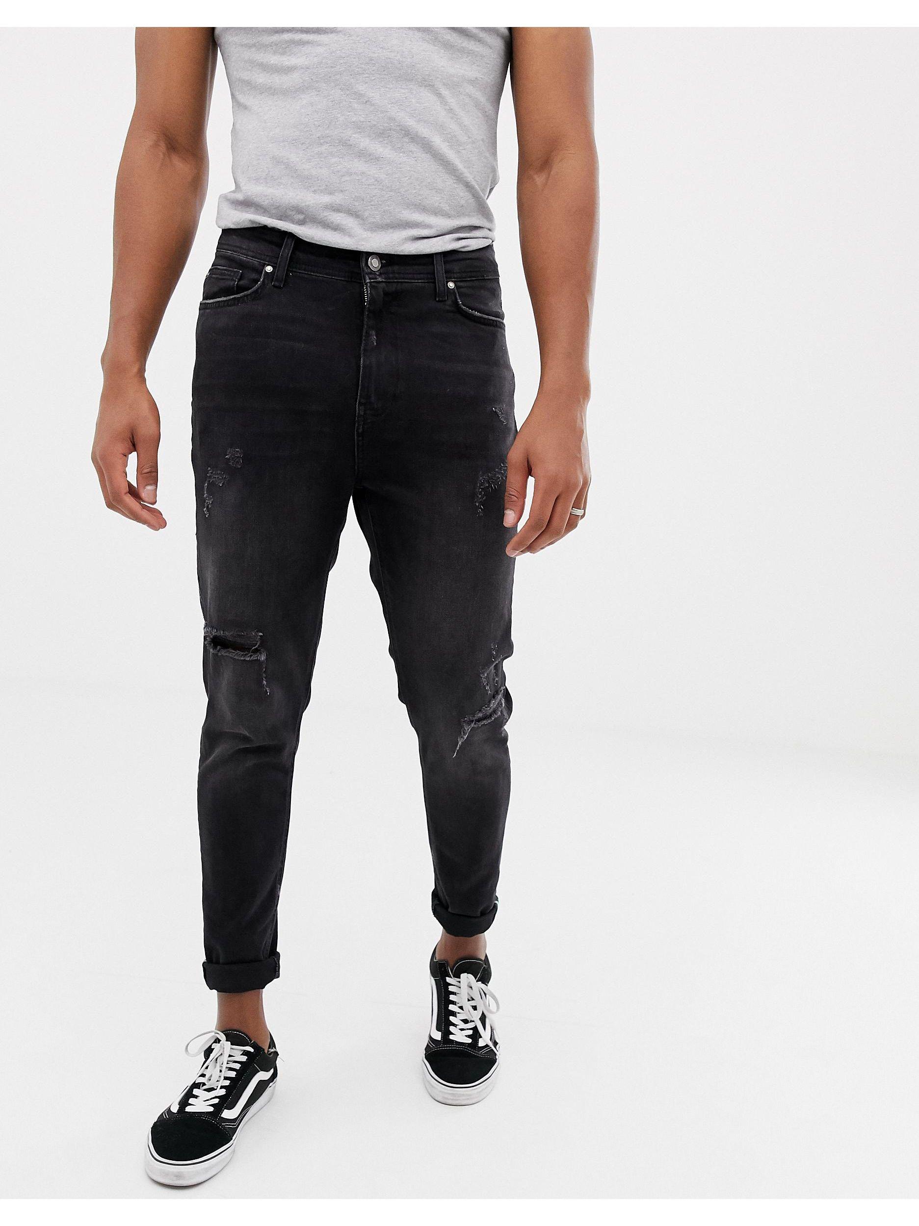 Bershka Tapered Carrot Fit Jeans in Black for Men | Lyst