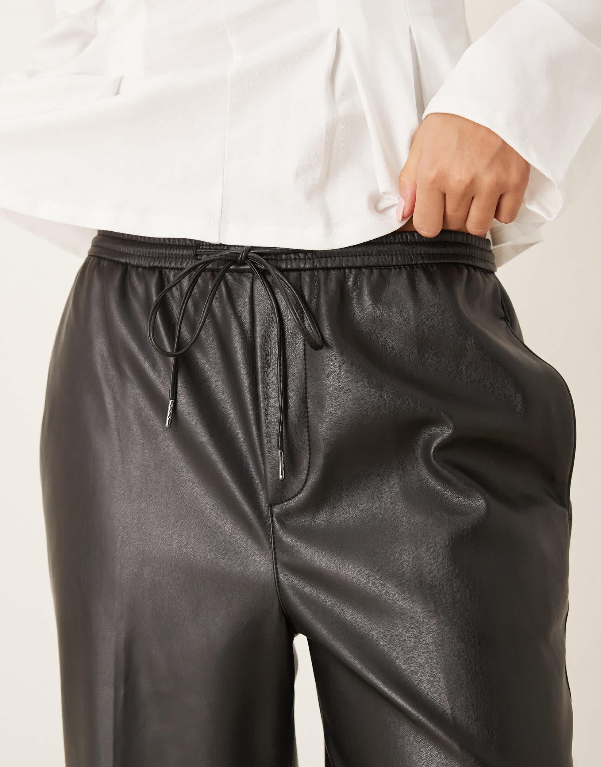 Mango Faux Leather Tie Waist Pants in Natural Lyst