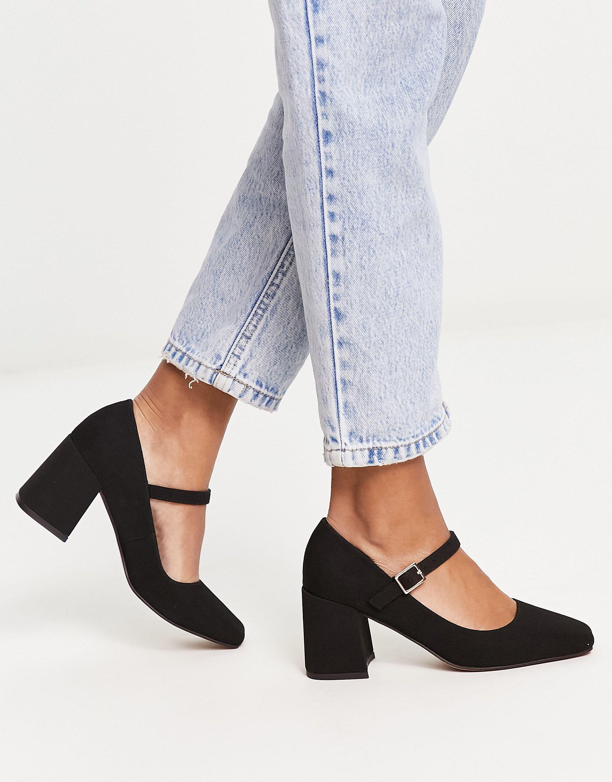 ASOS Selene Mary Jane Mid Heeled Shoes in Blue | Lyst