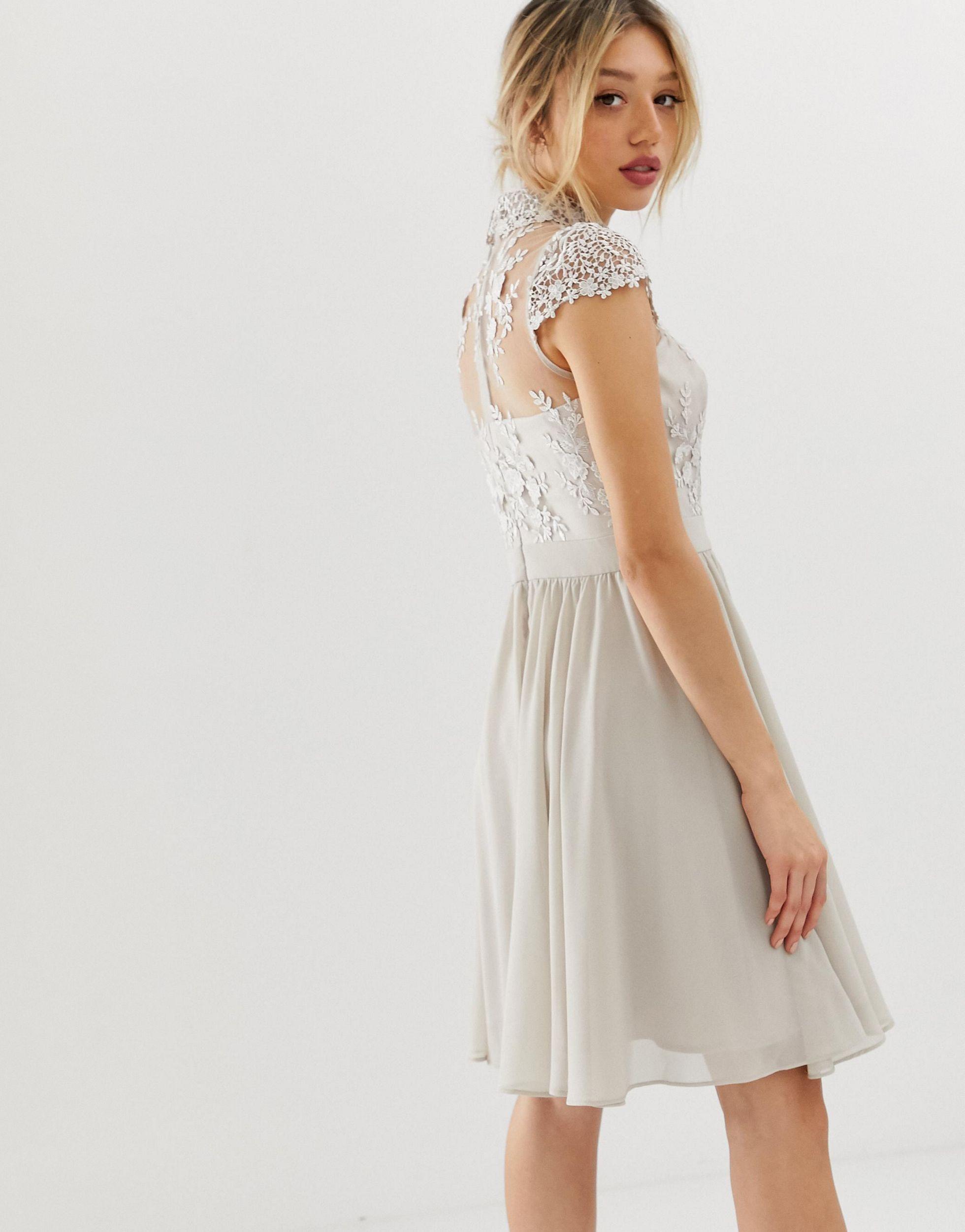 Chi Chi London Mini Prom Dress With Lace Collar in Gray | Lyst