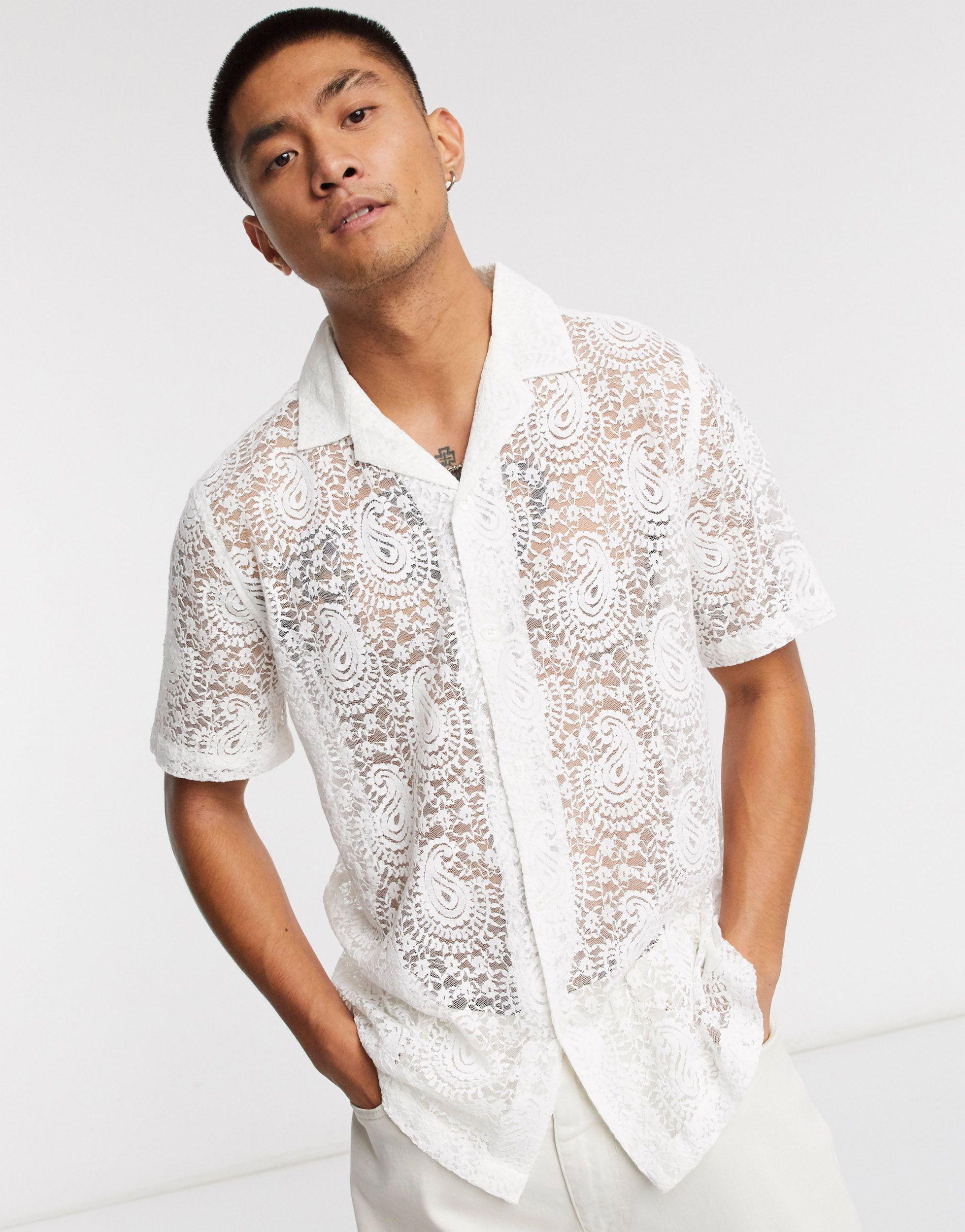 ASOS Regular Fit Paisley Lace Shirt With Revere Collar in White for Men