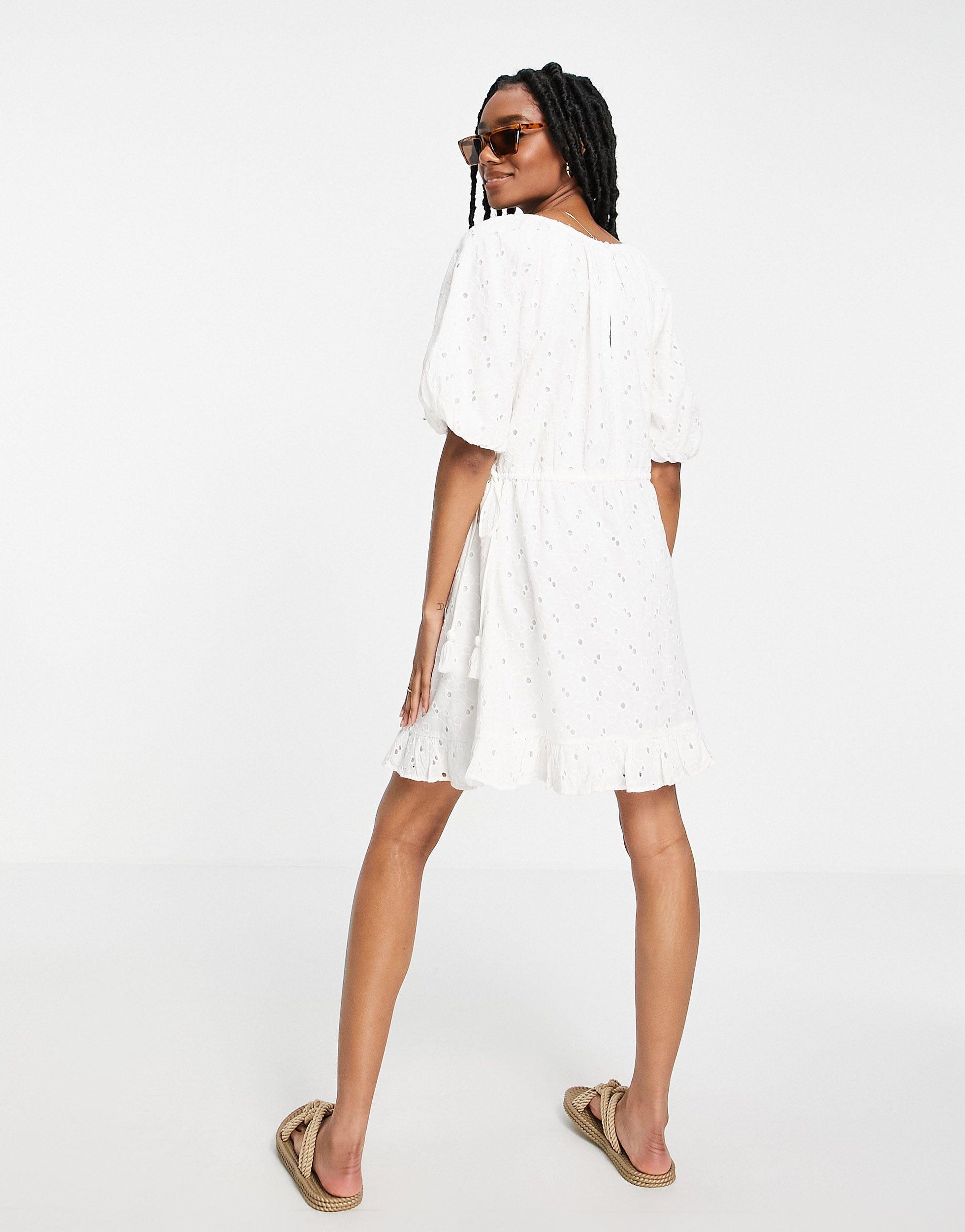 white broderie mini dress