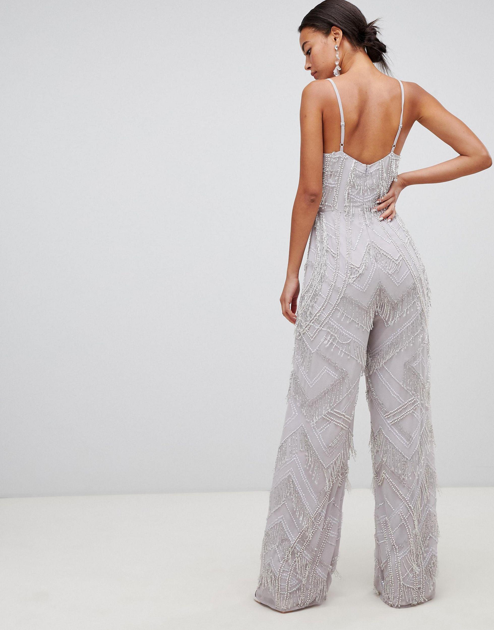 ASOS Asos Edition Tall Fringe & Pearl Embellished Jumpsuit With Wide Leg |  Lyst