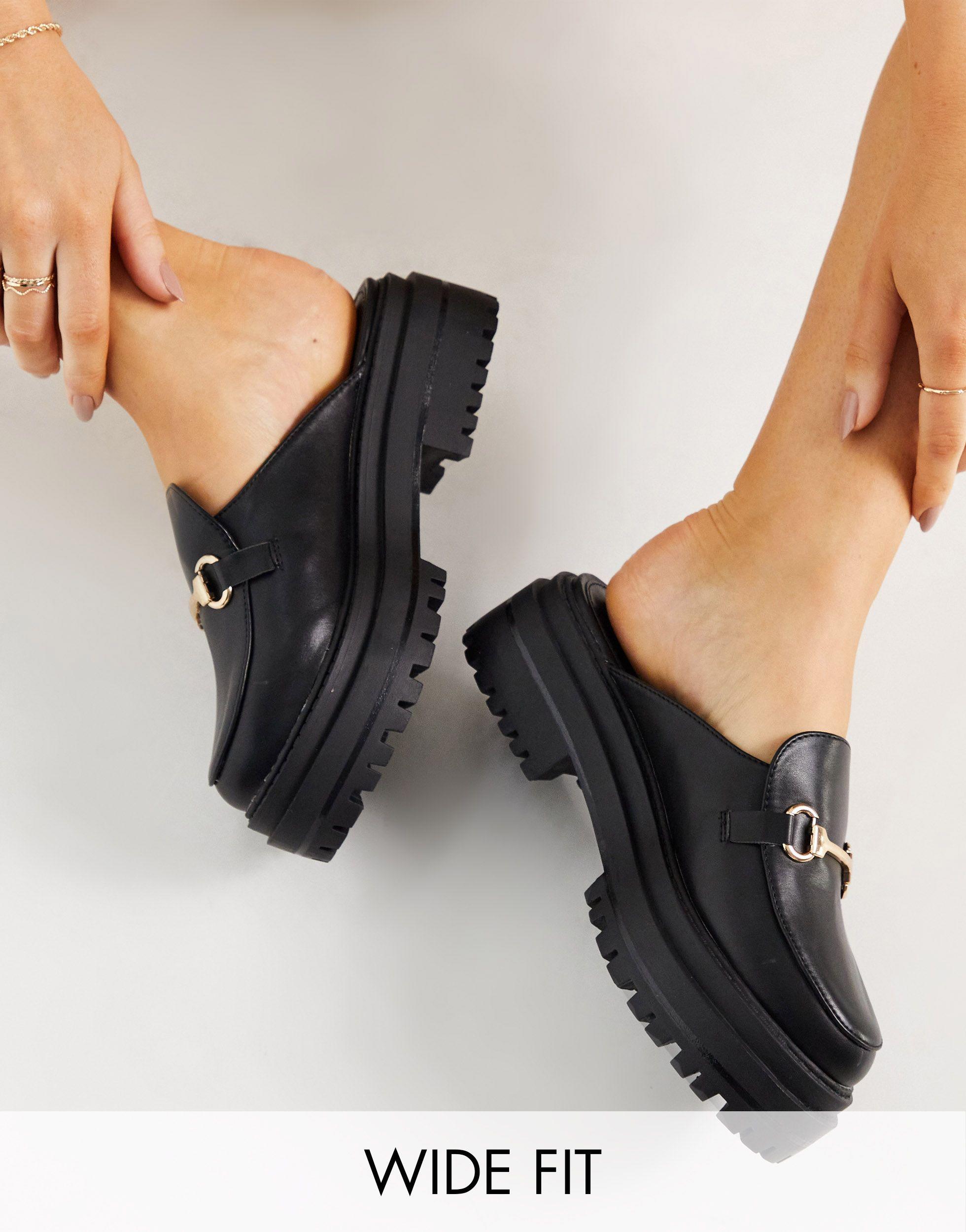 Raid Wide Chunky Backless Loafers Black Lyst