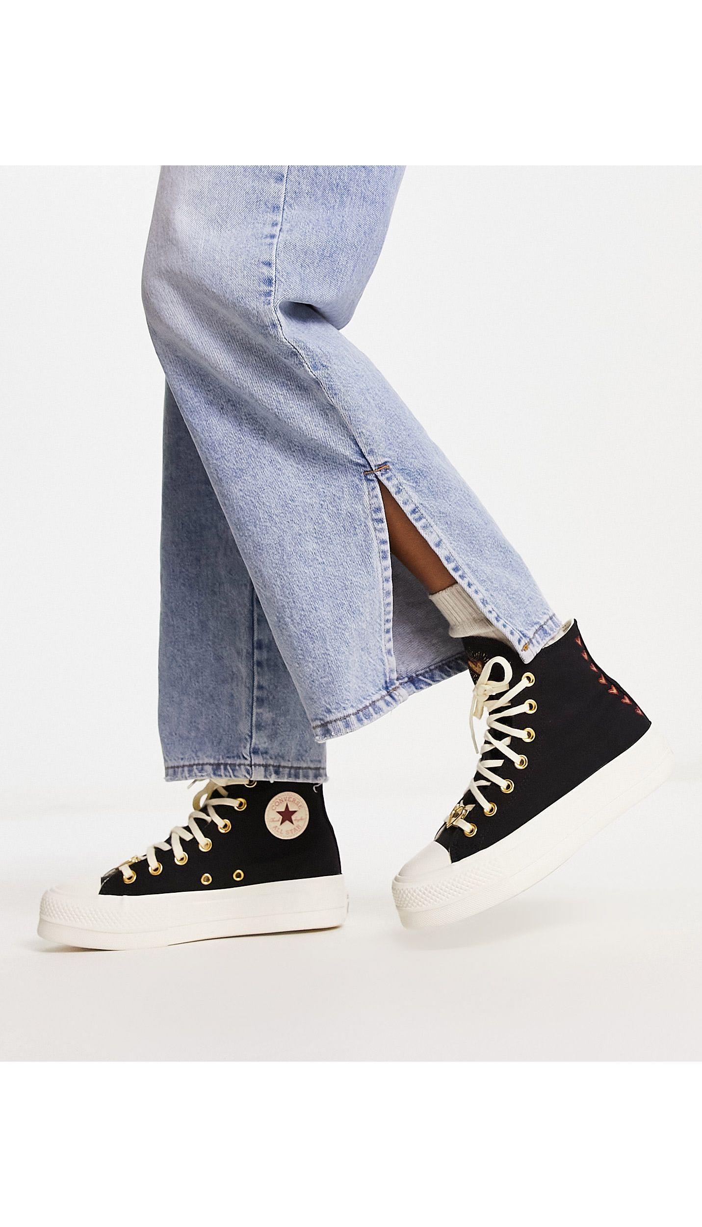 Converse Heart All Embroidery Star Lyst Chuck in Taylor | Lift With Sneakers Blue Hi Platform