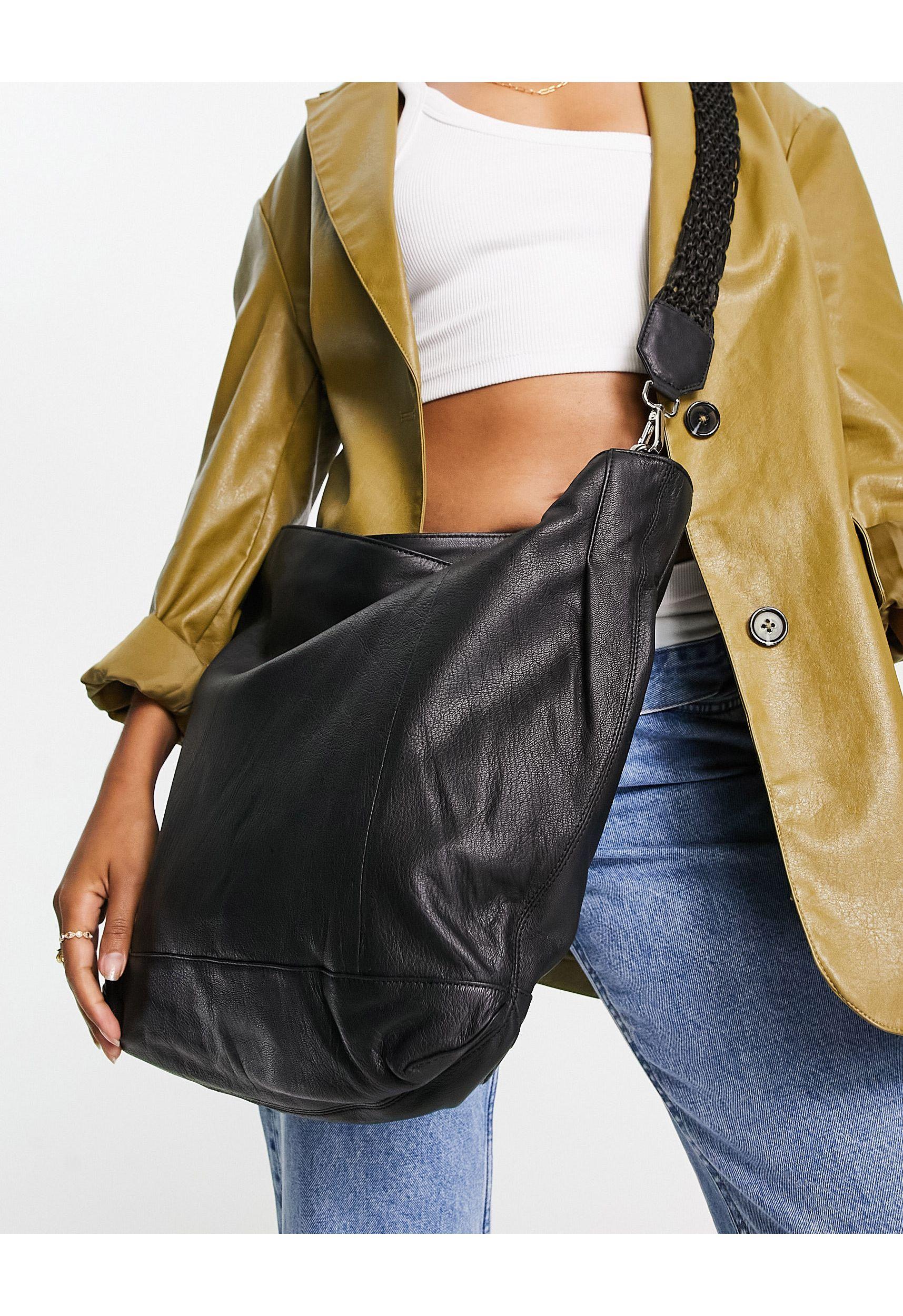 Urbancode Leather Slouchy Shoulder Bag in Black | Lyst