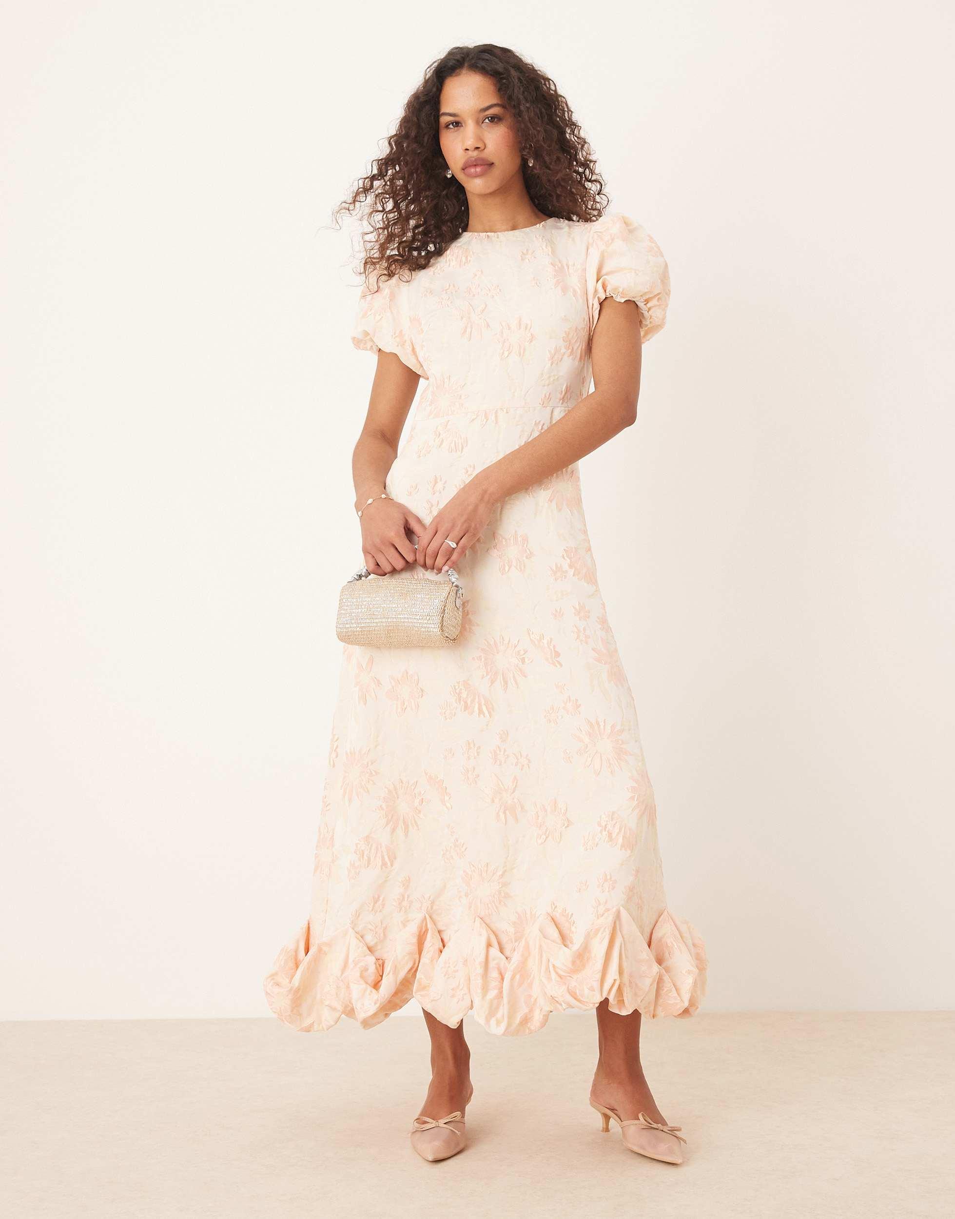 Sister Jane Puff Sleeve Bubble Hem Maxi Dress in Natural | Lyst