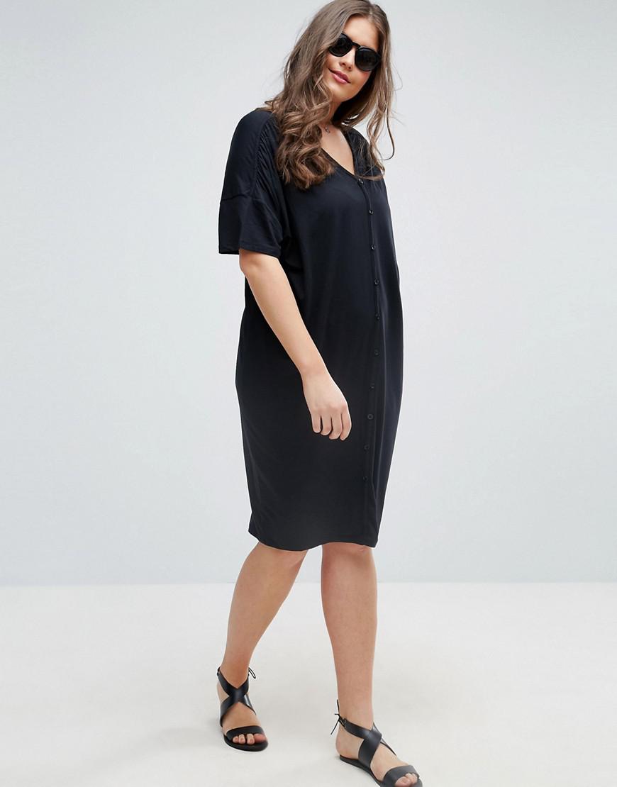 Lyst Asos Oversize Dress With Placket Detail in Black
