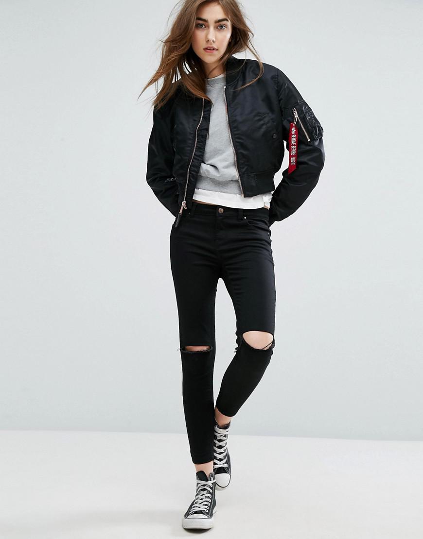 Alpha Industries Synthetic Ma-1 Cropped Bomber Jacket With Rose Gold Zip in  Black | Lyst