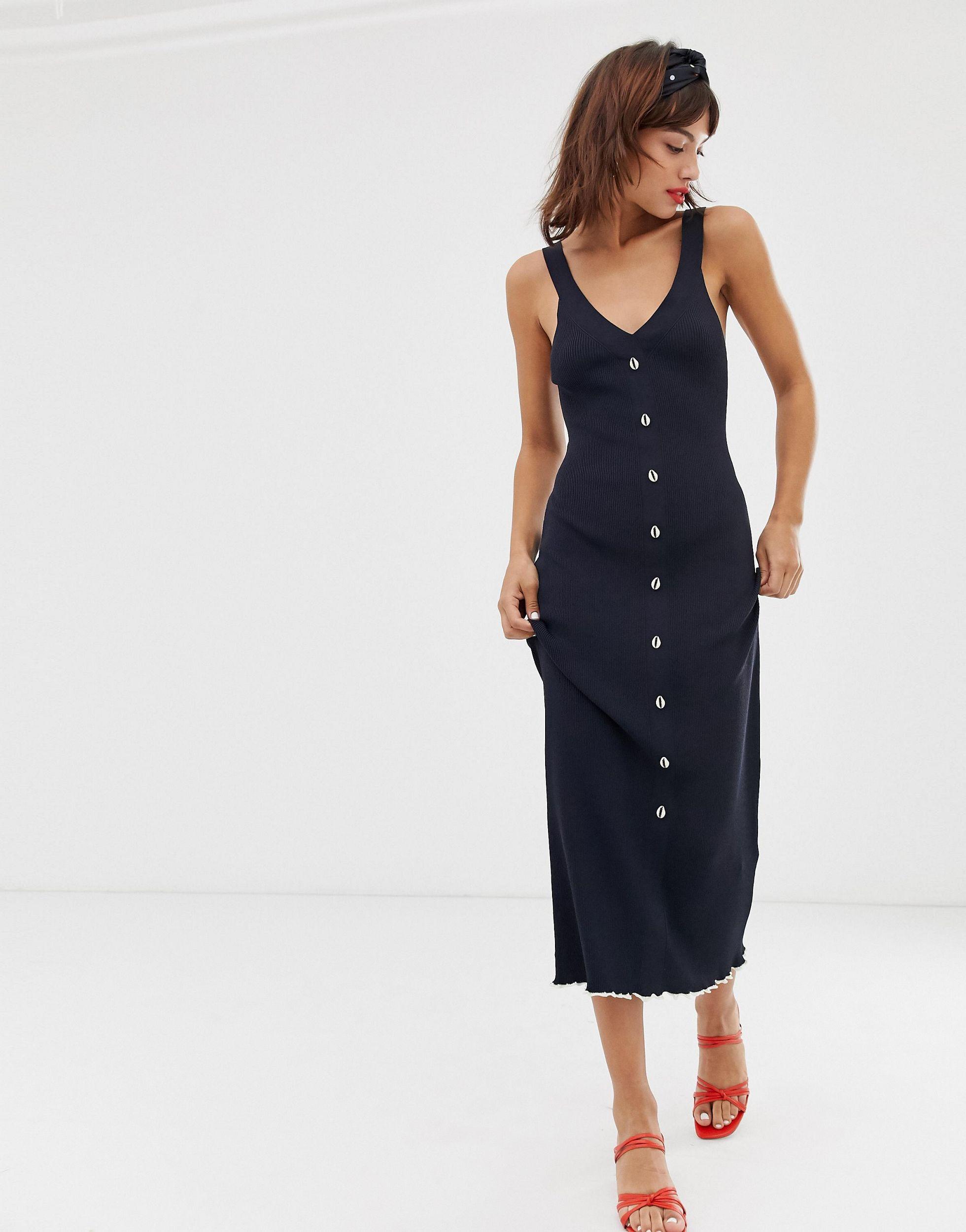 Other Stories Knit Midi Dress With Faux Shell Buttons in Blue Lyst