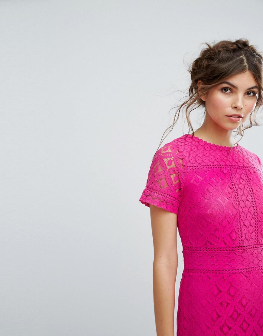 Oasis Lace Shift Dress in Pink | Lyst