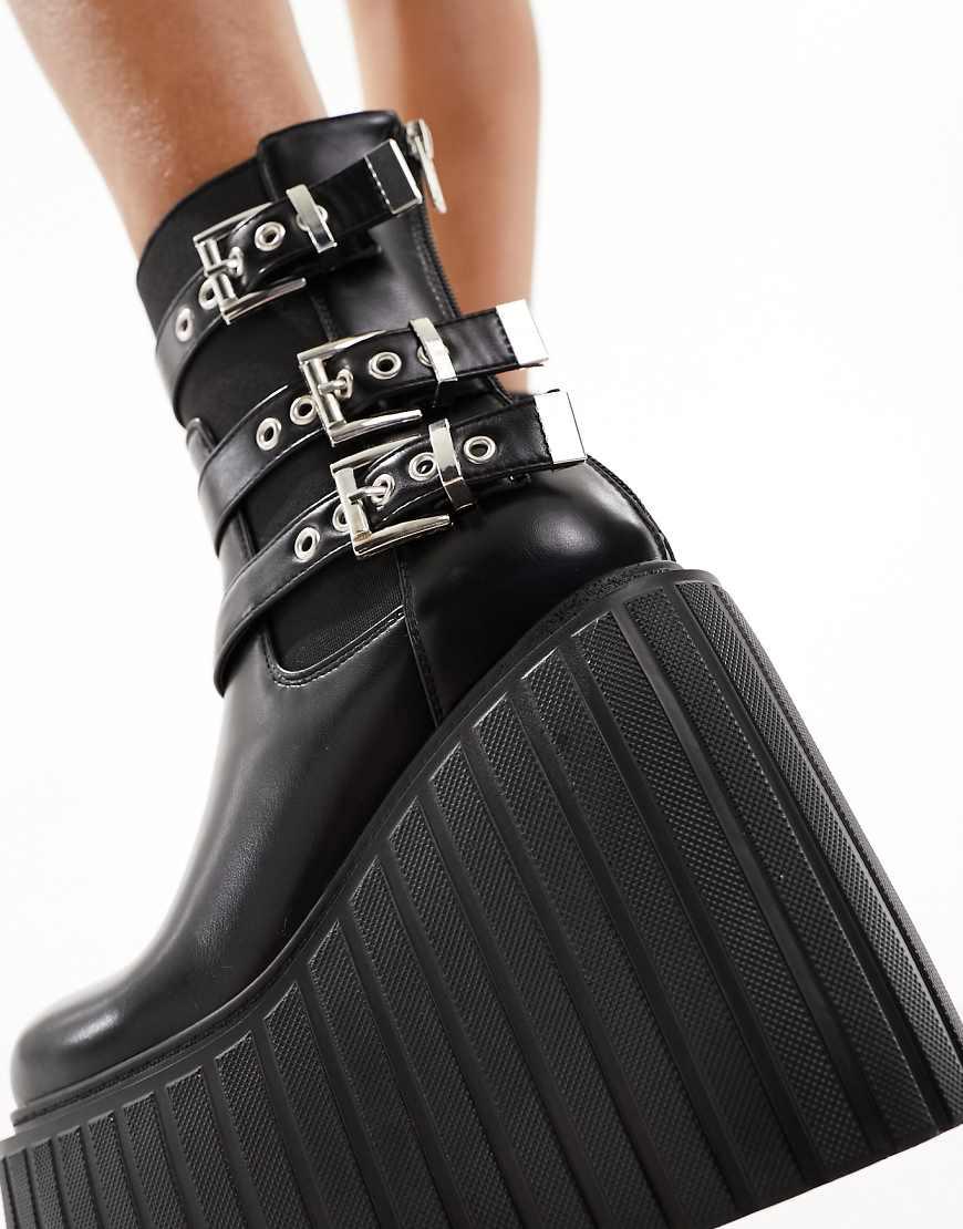 LAMODA Good Intiative Buckle Wedge Ankle Boots in Black Lyst UK