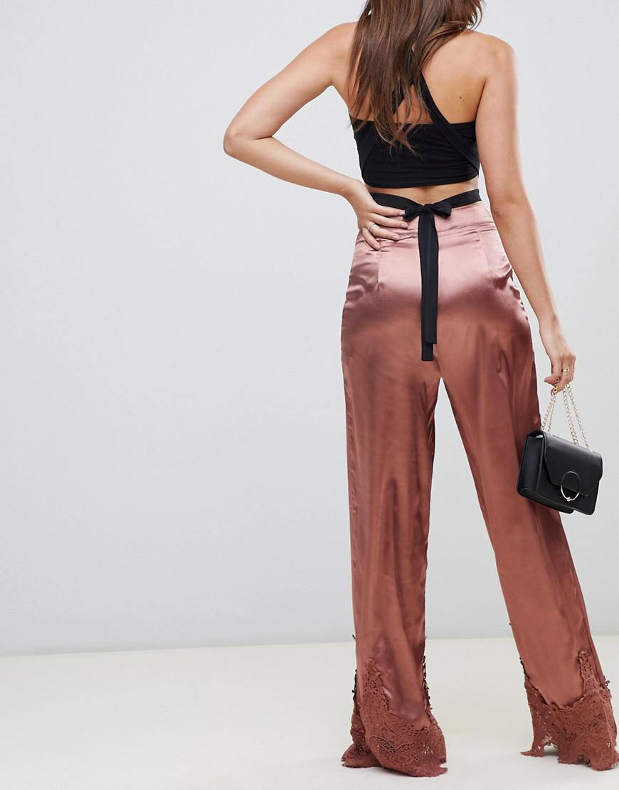 PrettyLittleThing Satin Lace Hem Wide 