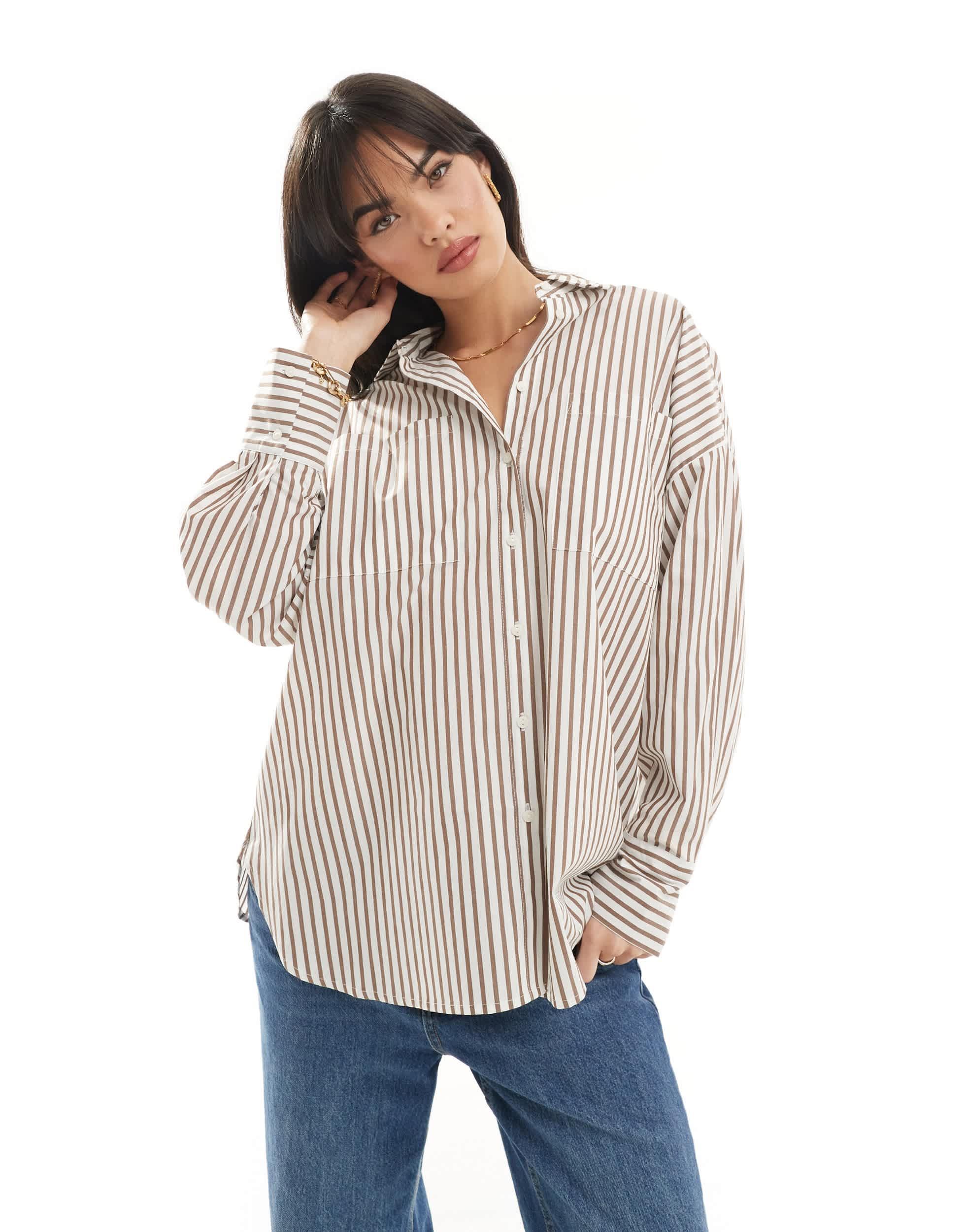 Chemise longue et oversize a rayures marron blanc Pimkie en coloris Neutre Lyst