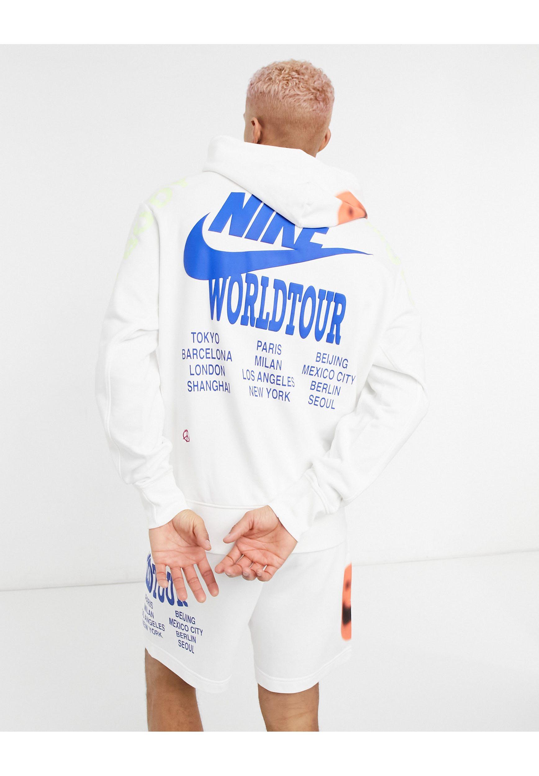 Nike World Tour Pack Graphic Hoodie in White for Men | Lyst