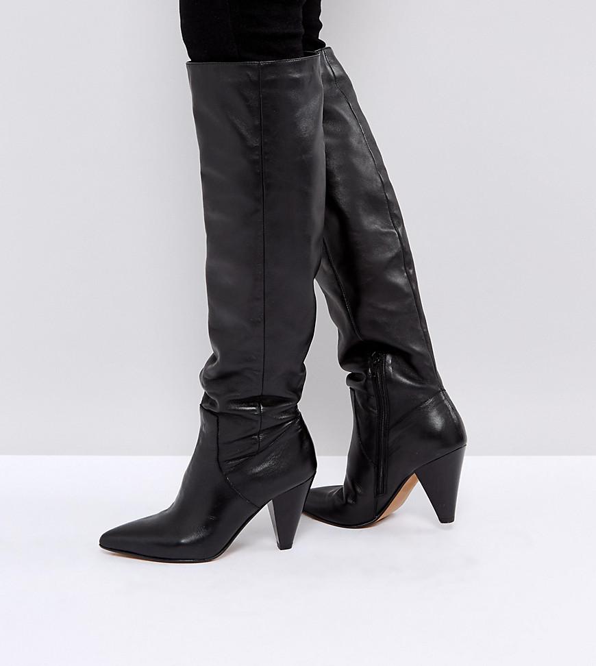 cone heel knee high boots