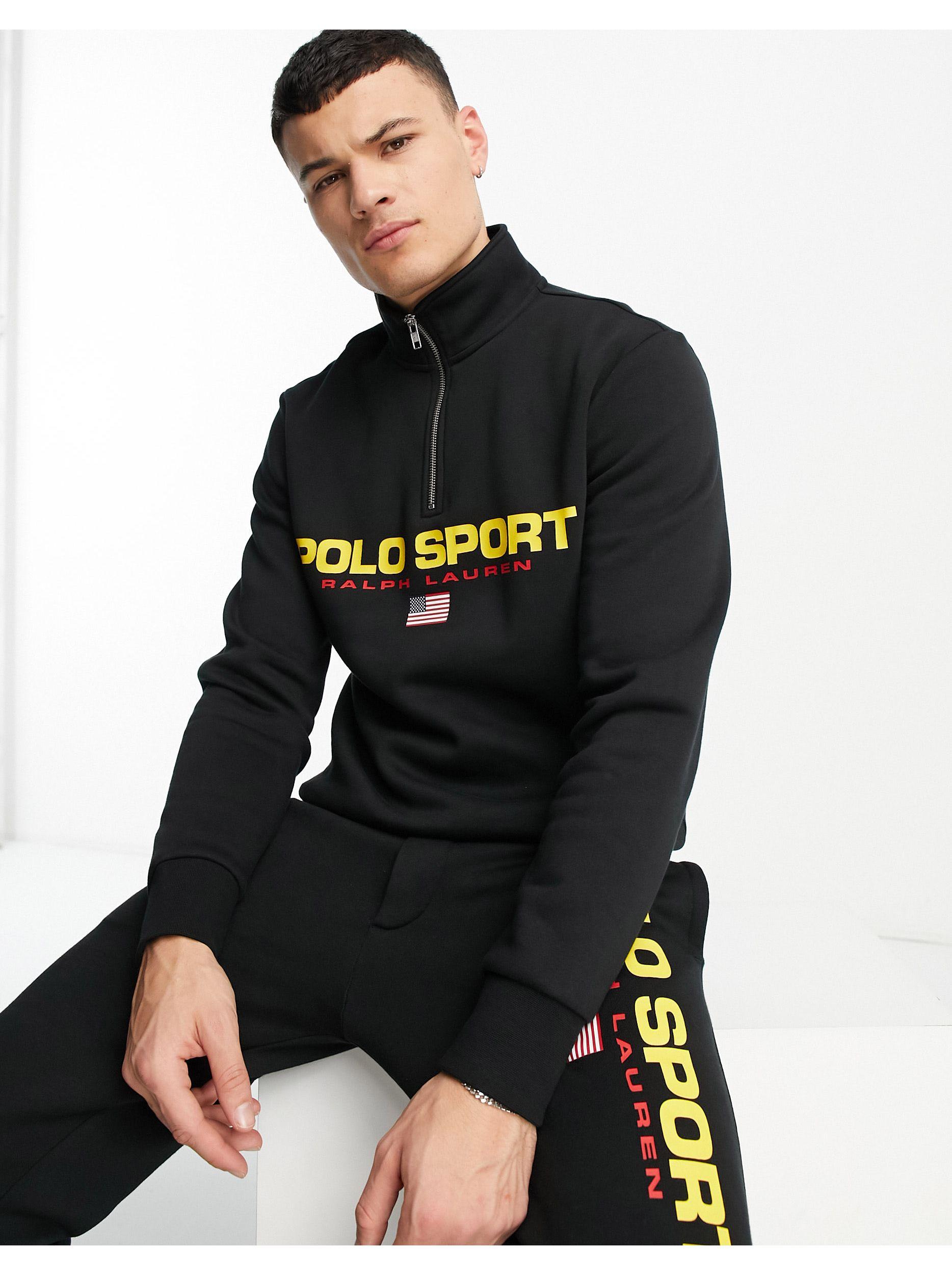 Polo Ralph Lauren Sport Capsule Logo Half Zip Sweatshirt in Black for Men |  Lyst