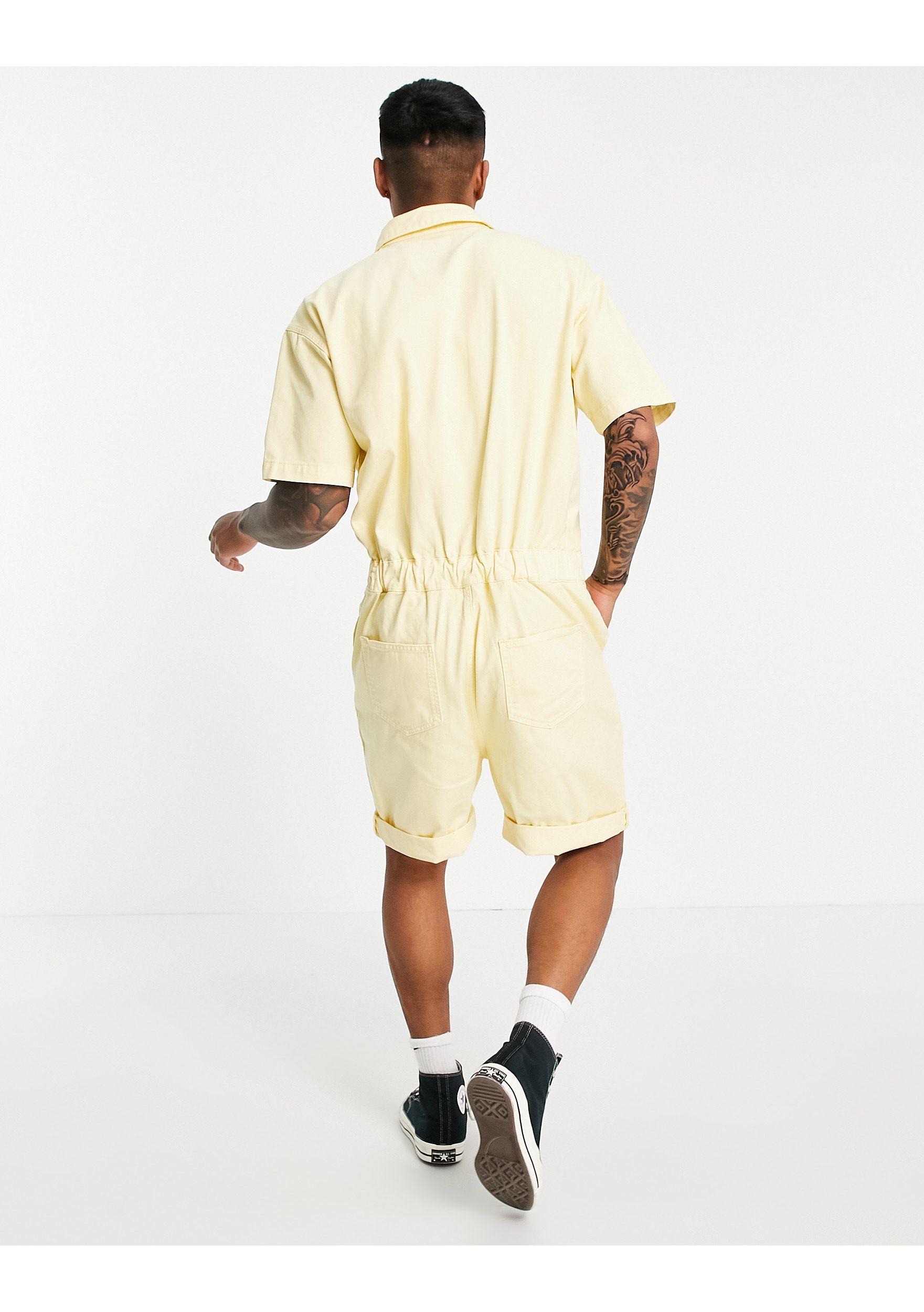 ASOS Denim Short Boilersuit in Yellow 