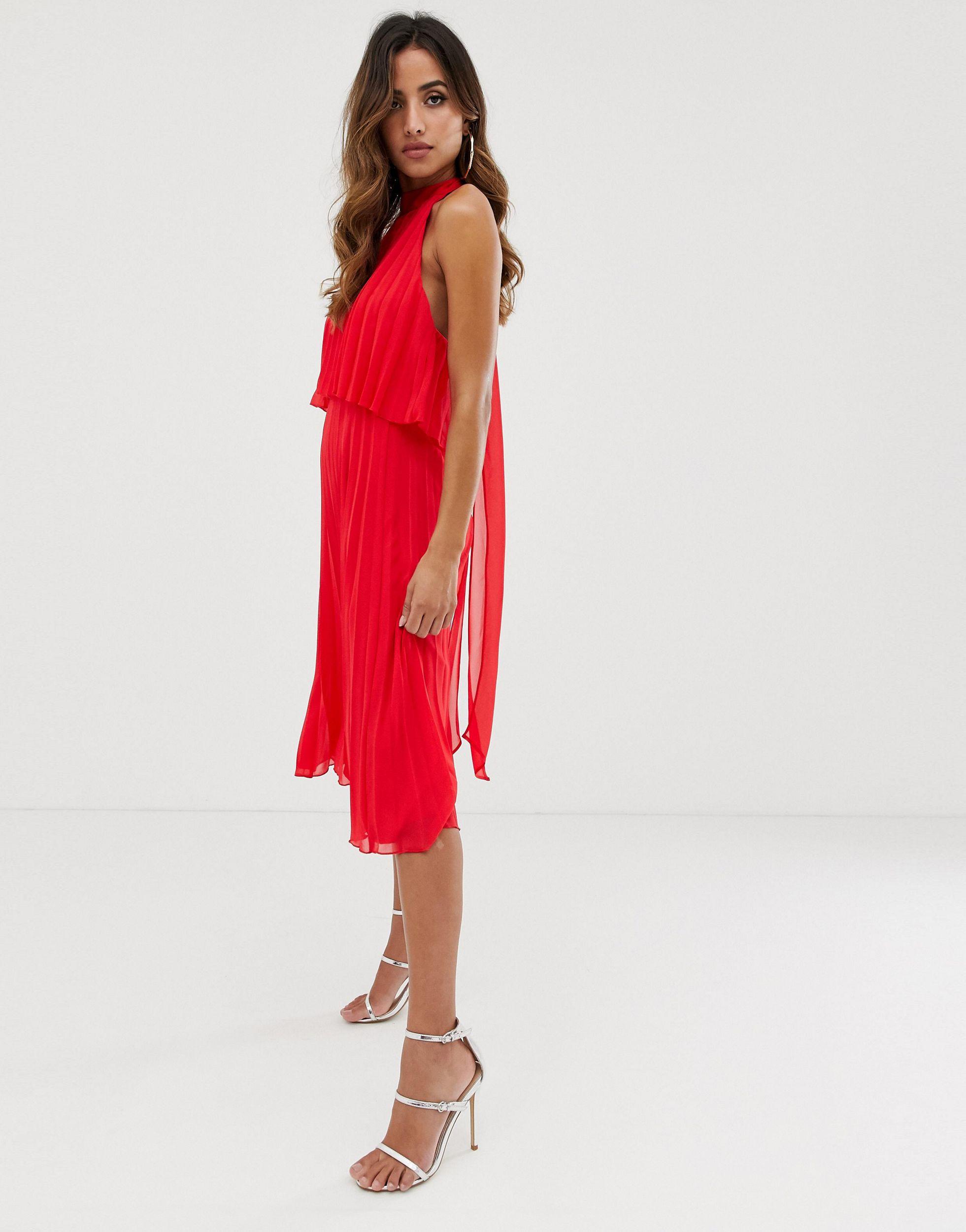 Halter tie neck midi dress best sale in pleat