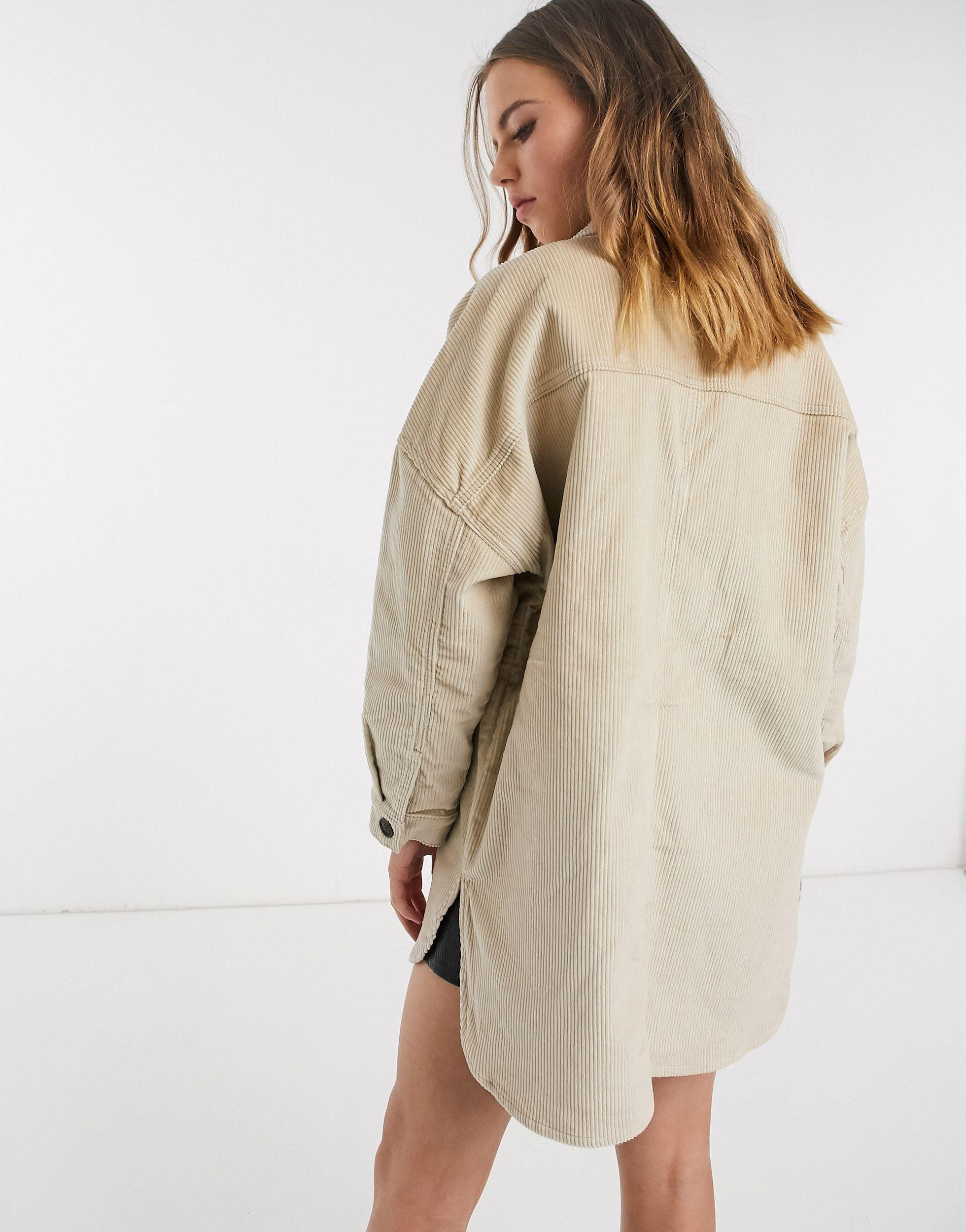 Vero Moda Cotton Longline Cord Jacket in Beige (Natural) - Lyst