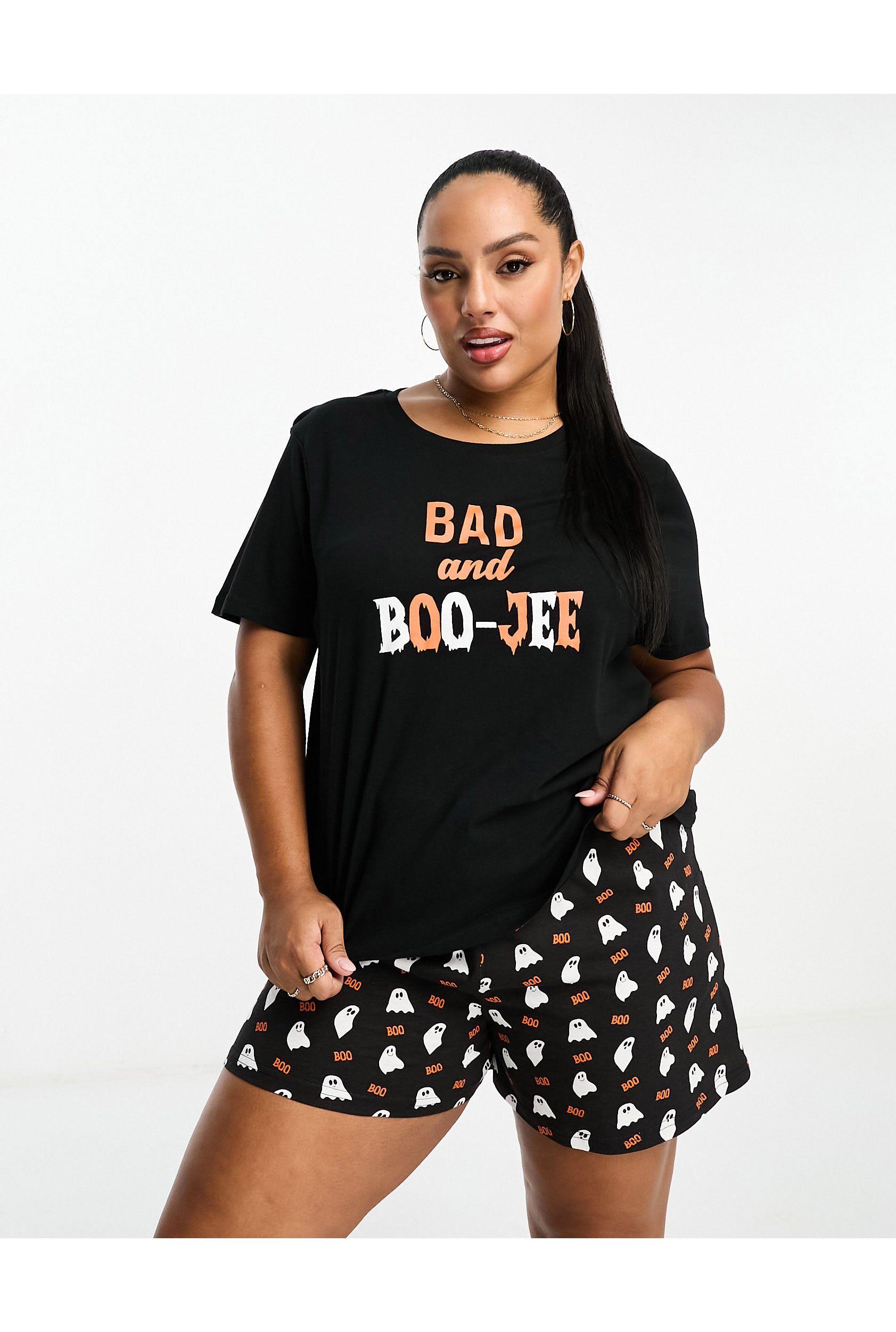 Threadbare Plus Halloween ""boojee"" Short Pyjamas in Black Lyst
