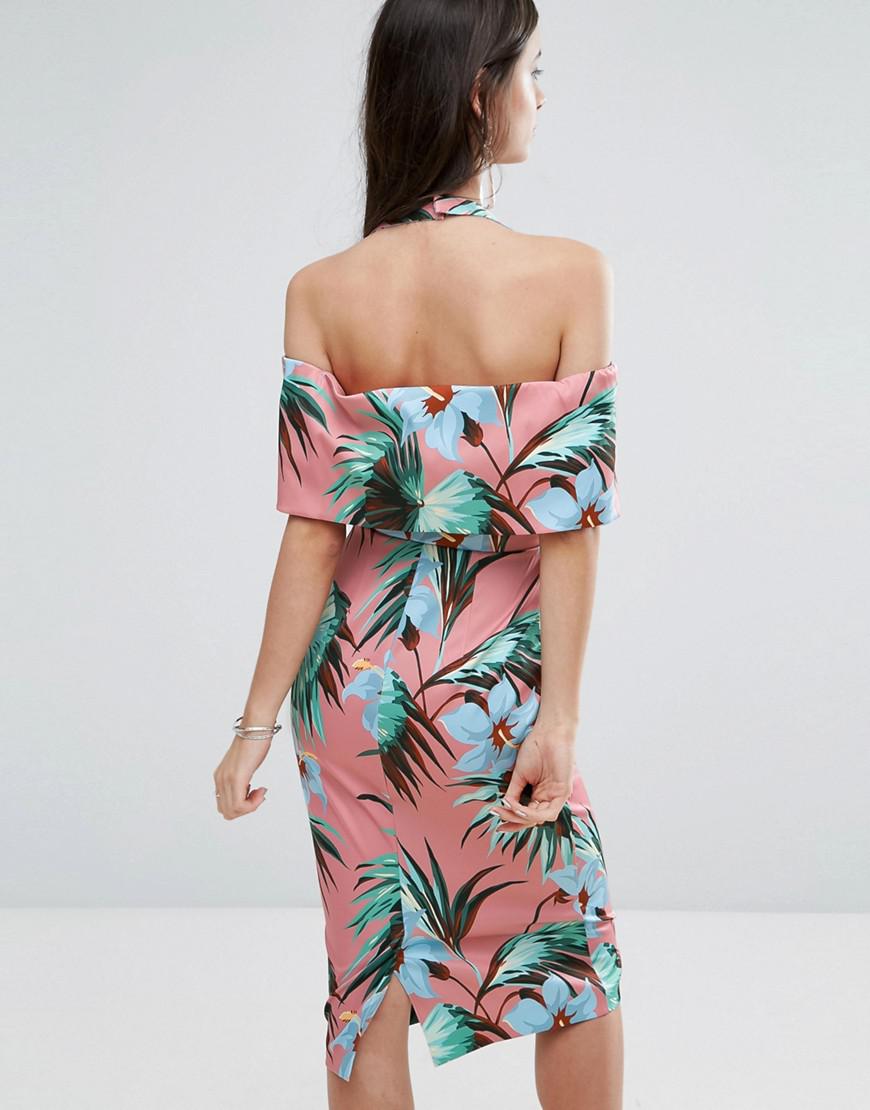 tropic bardot midi dress