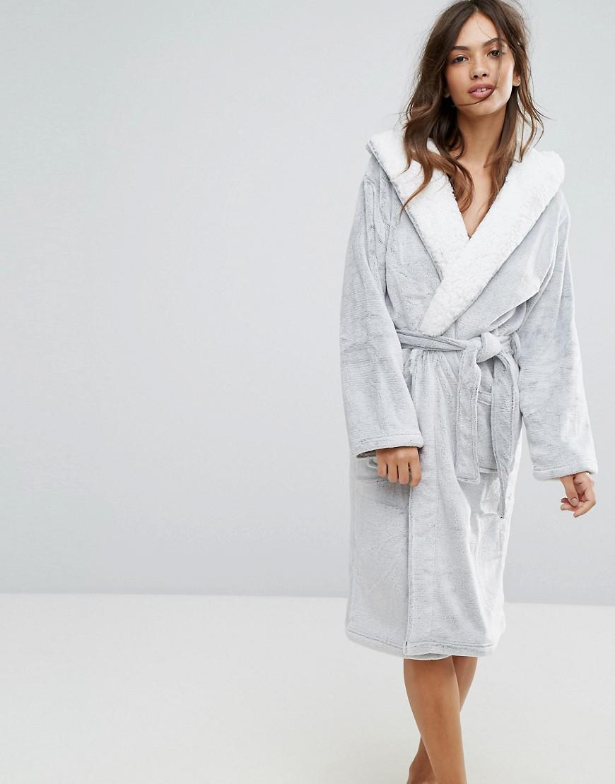 Grey Fluffy Dressing Gown With Hood - all-i-nneed