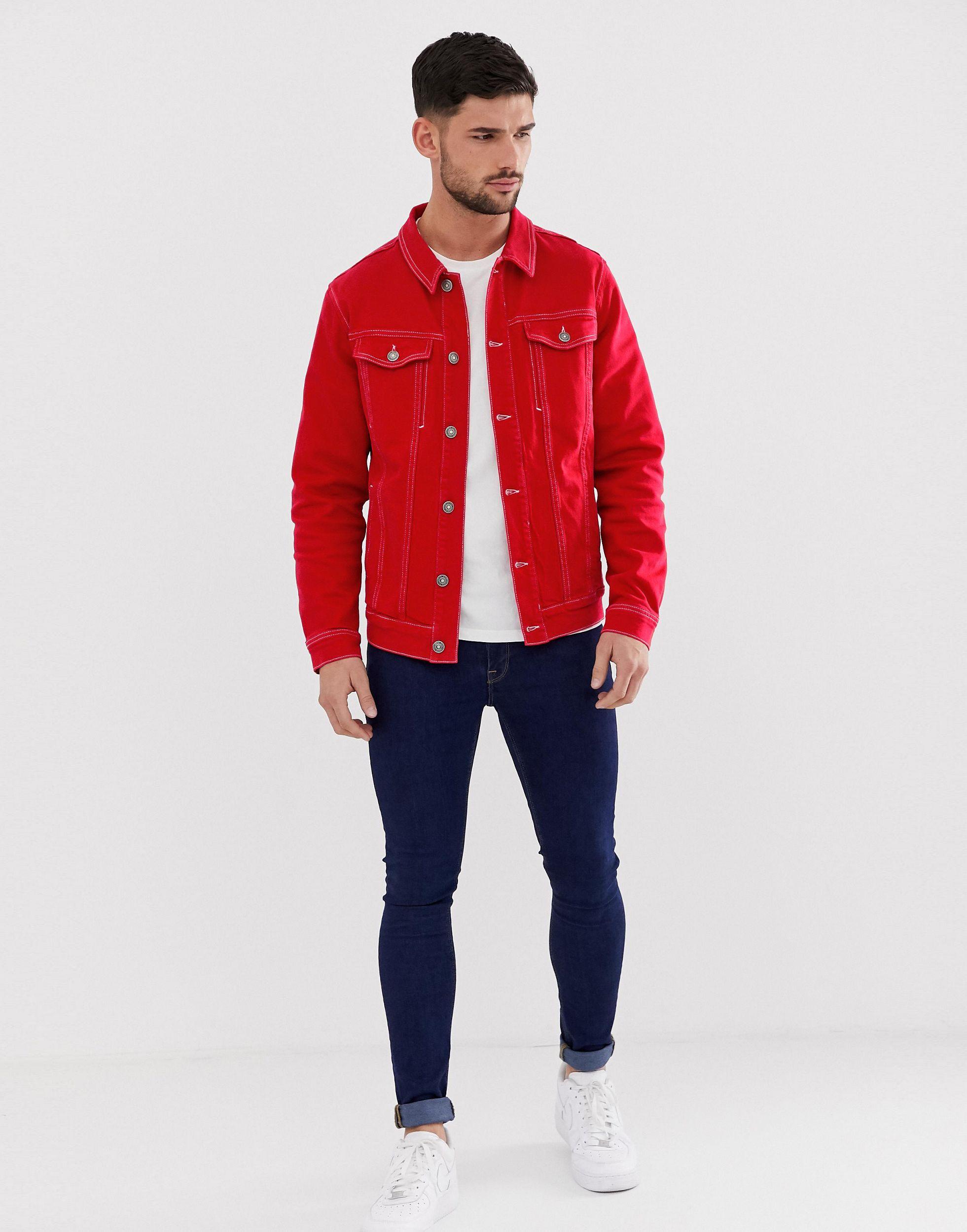 pull and bear red denim jacket