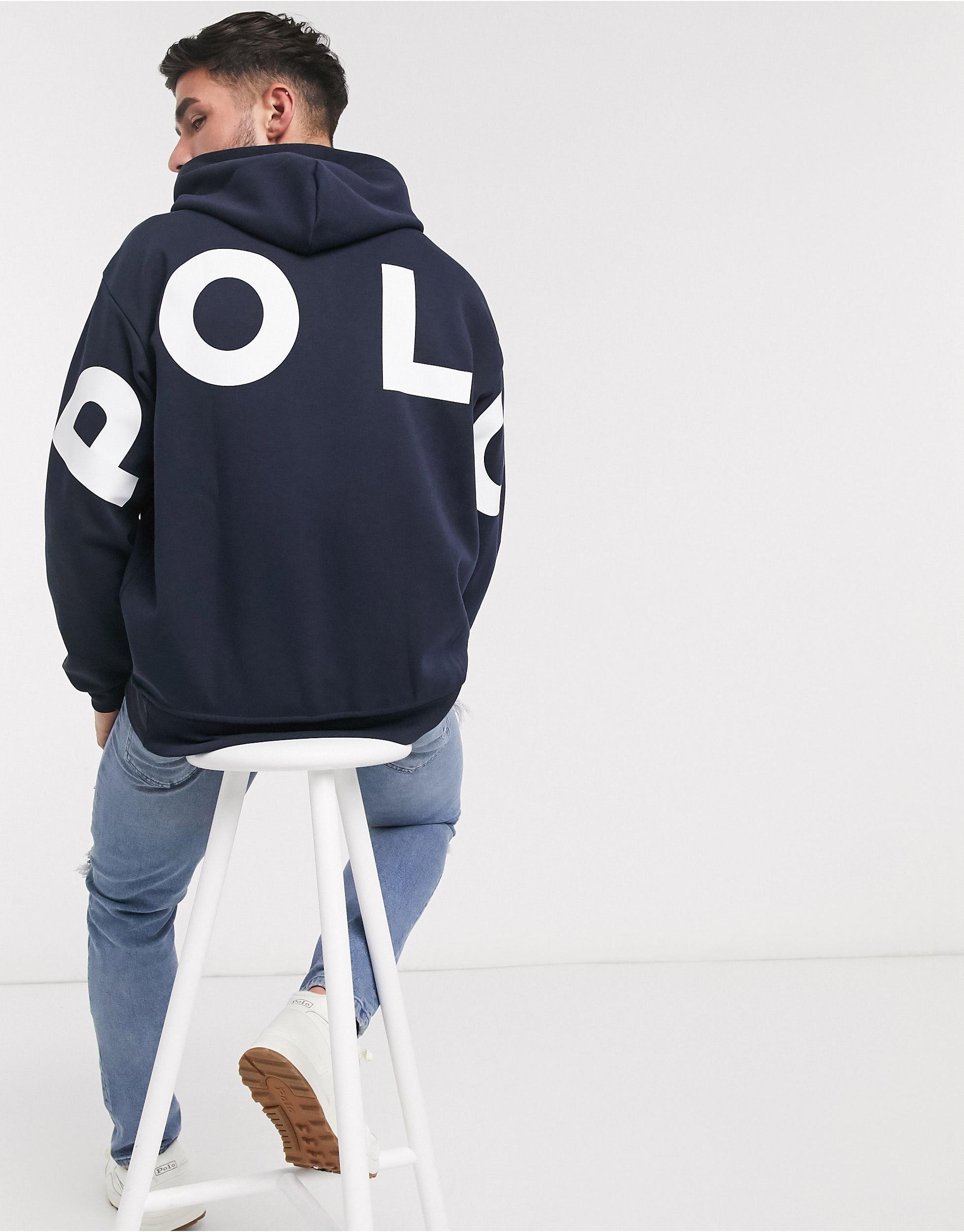 Polo Ralph Lauren Oversized Large Back And Player Logo Hoodie in Blue for  Men | Lyst