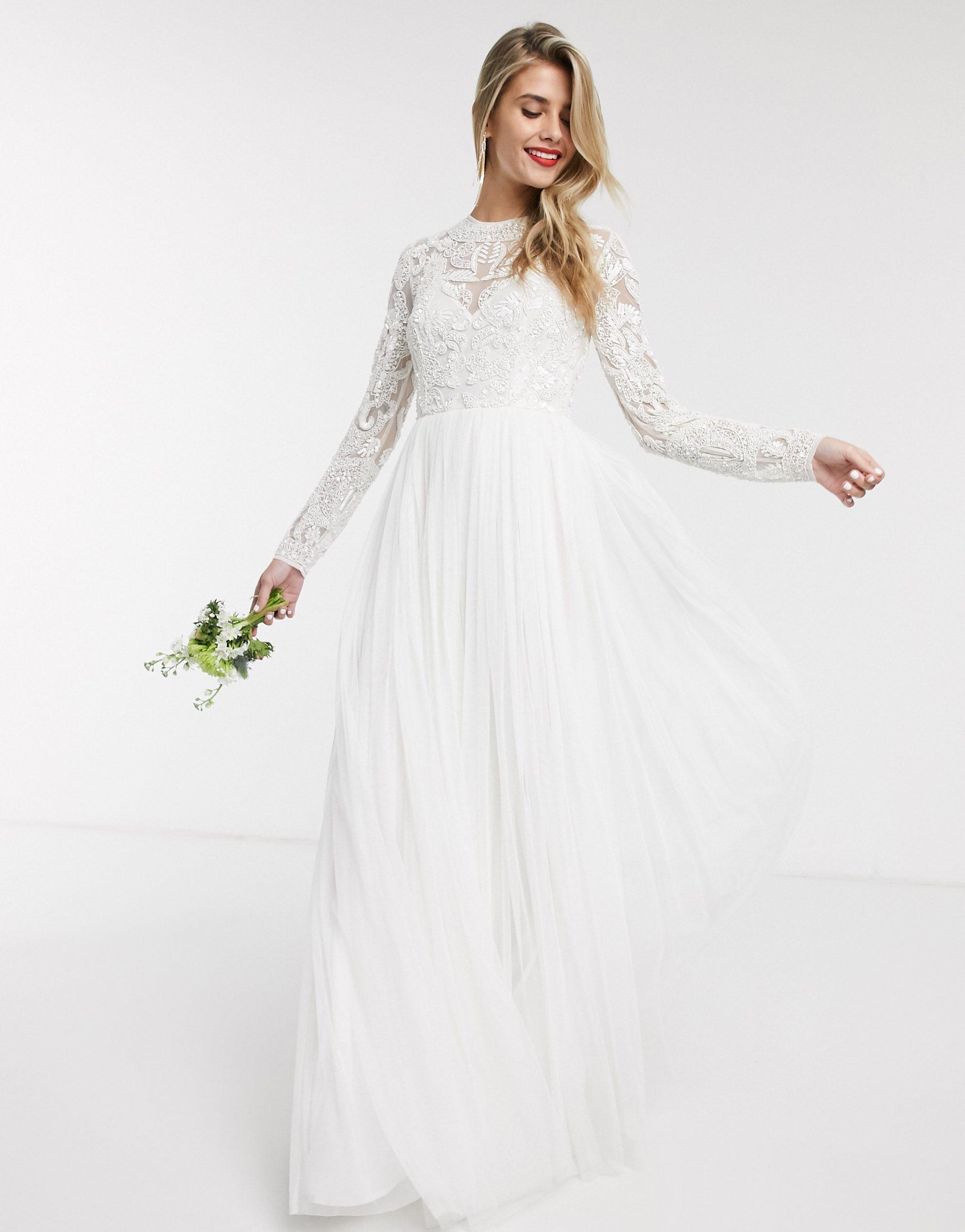 ASOS – elizabeth – hochzeitskleid mit perlenbesticktem oberteil in Weiß |  Lyst DE