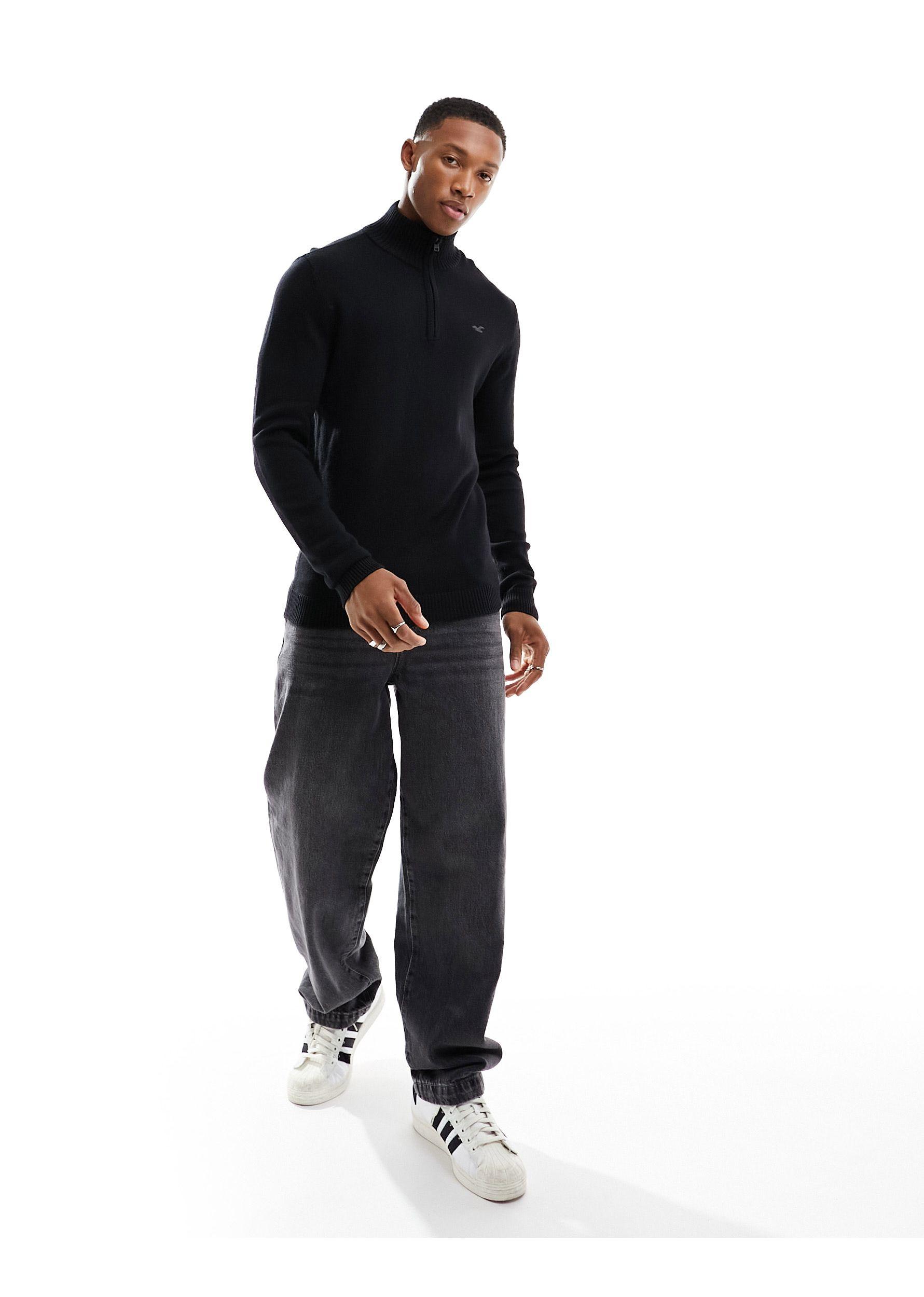 Hollister Icon Logo Half Zip Knit Jumper in Black for Men Lyst UK