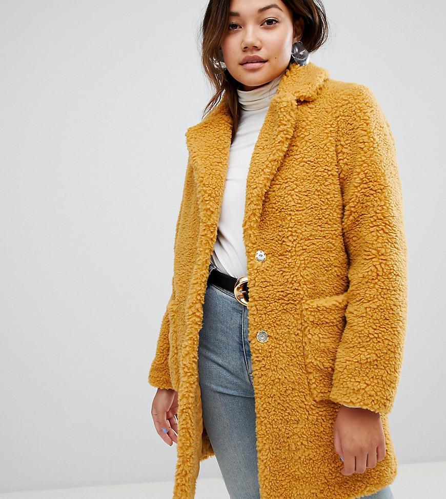 New Look Teddy Fur Coat in Yellow | Lyst