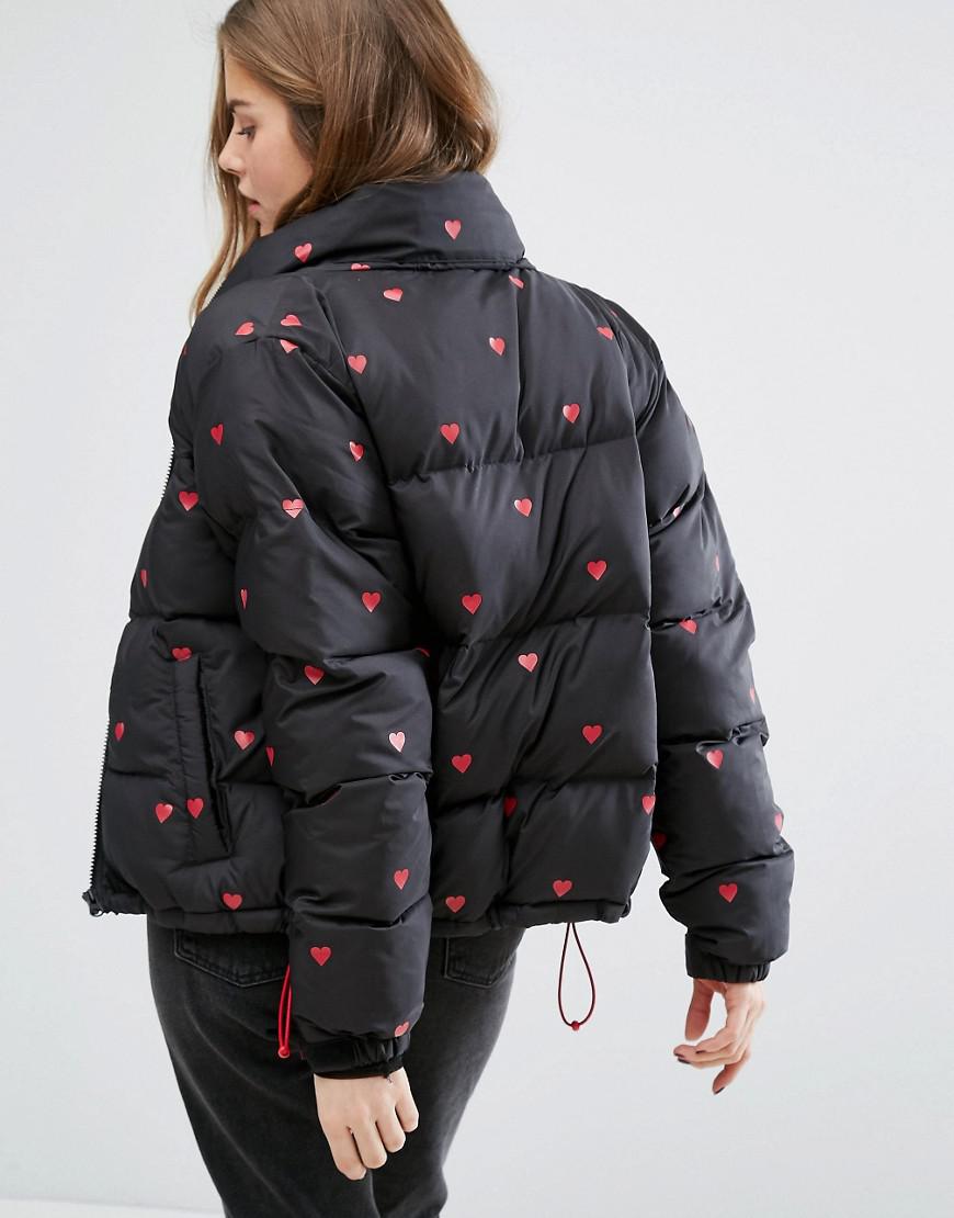Lazy Oaf Synthetic Padded Jacket With Hearts in Black - Lyst