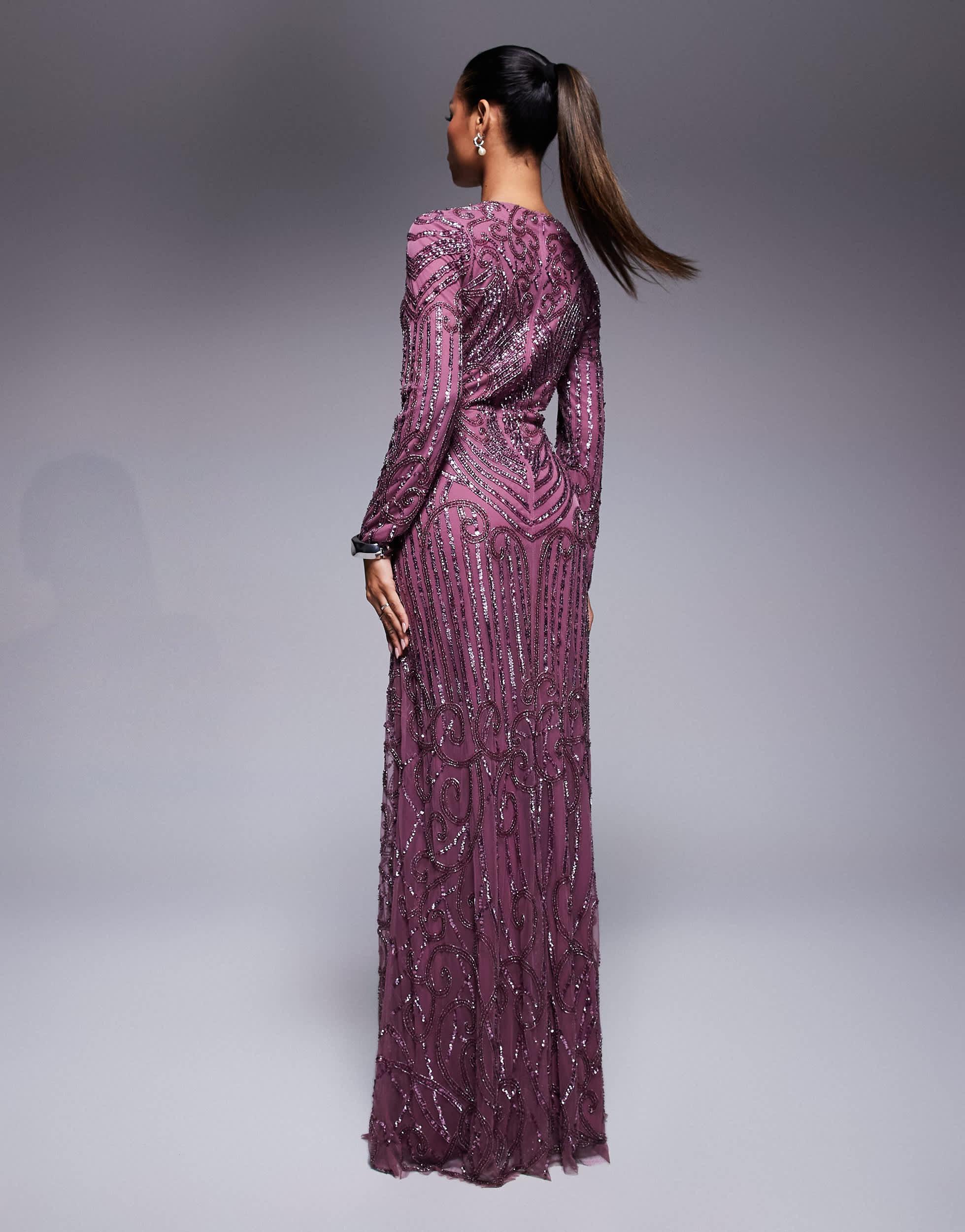 Beauut Sequin Long Sleeve Maxi Dress in Purple | Lyst