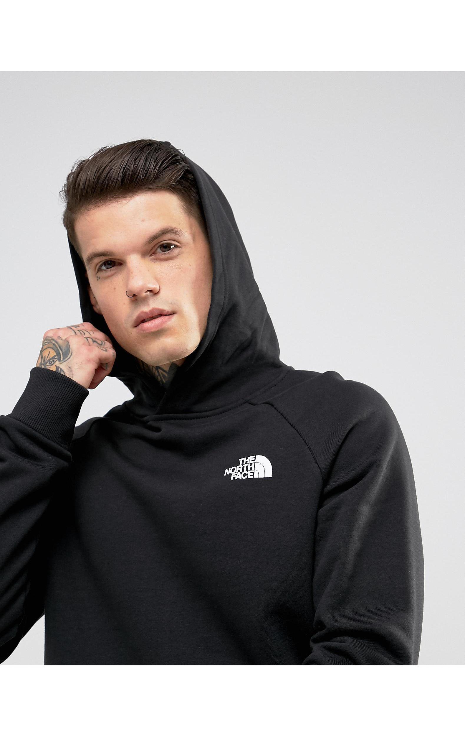 The North Face Men's Raglan Hoodie Back Red Box Logo In Black