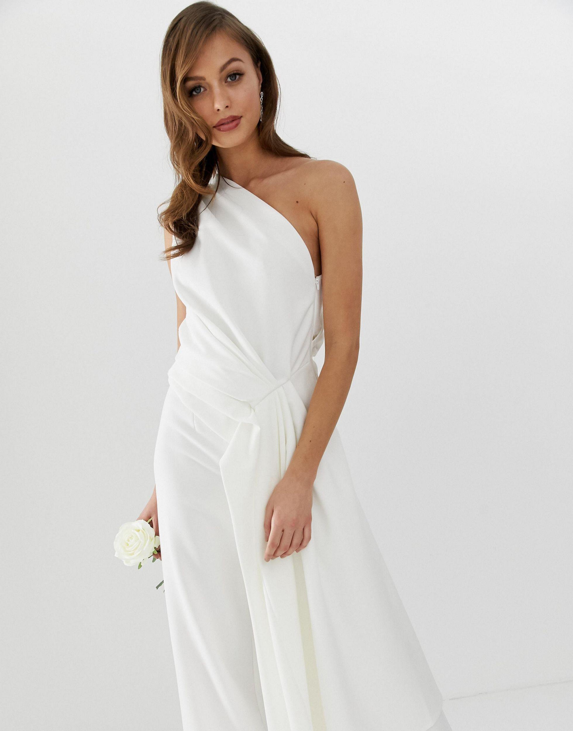 White Drape One Shoulder Jumpsuit