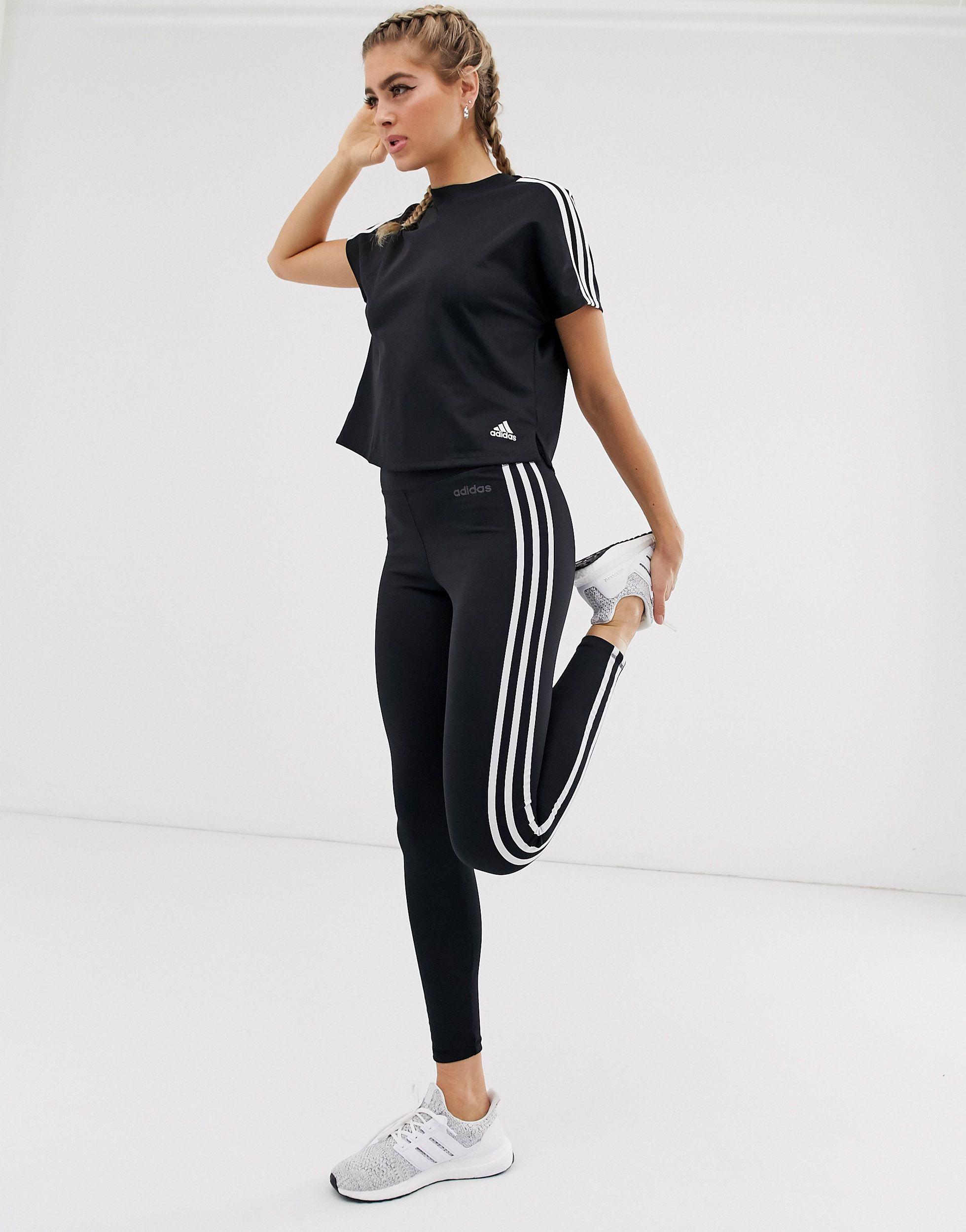 adidas Originals Synthetic Adidas Training Three Stripe leggings in Black -  Lyst