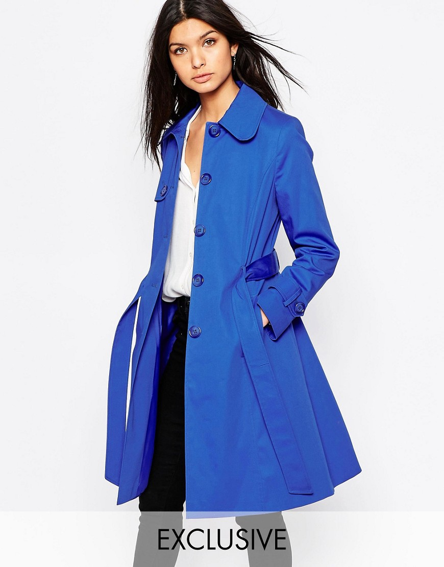 Helene Berman Breasted Classic Trench In Blue | Lyst