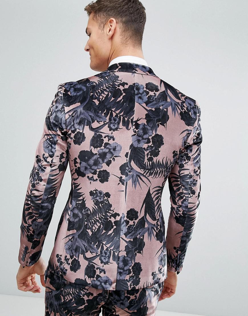 Lyst - Asos Wedding Super Skinny Suit Jacket In Dusky Pink Floral ...