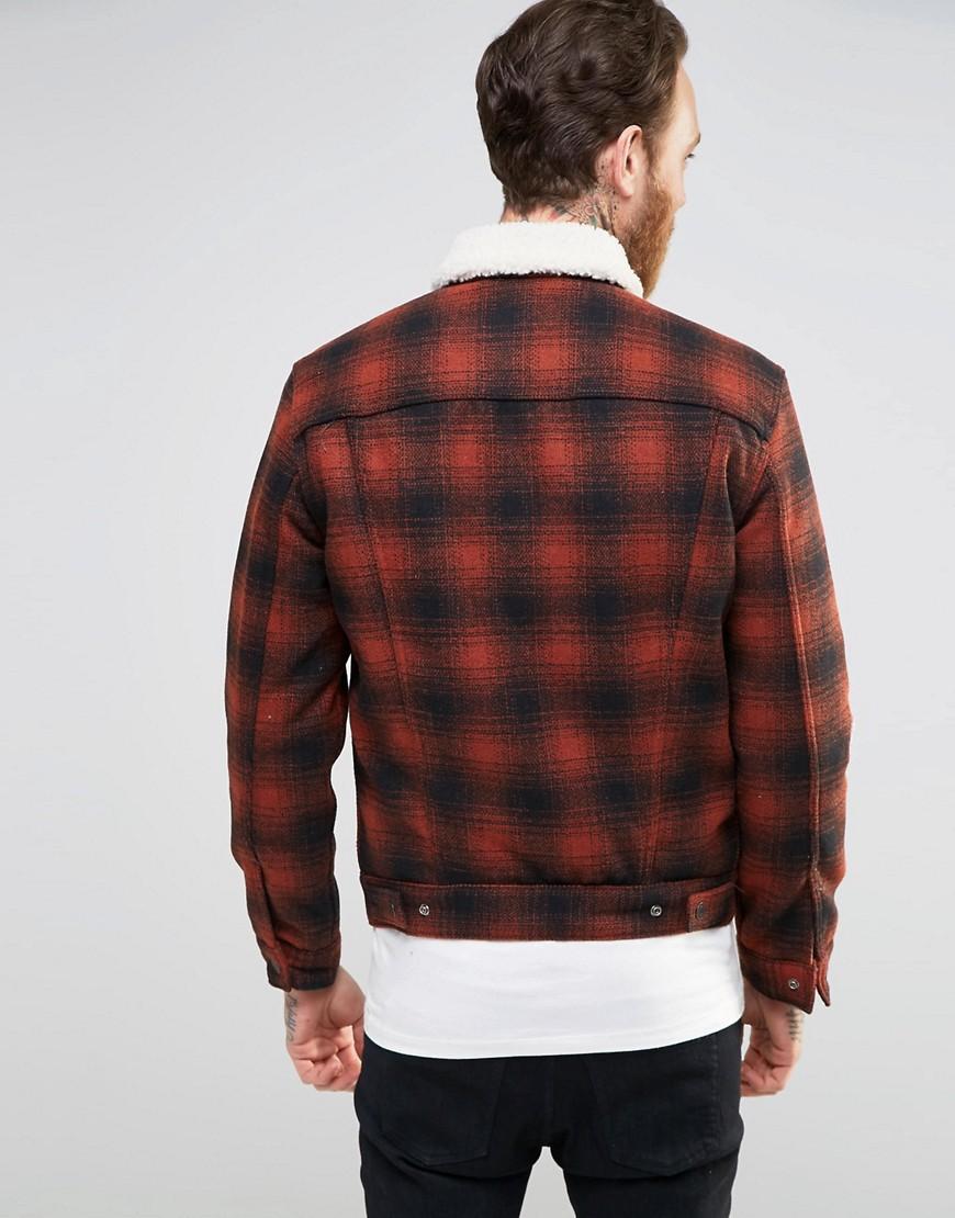levi's burnt orange plaid sherpa jacket