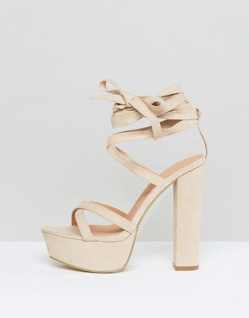 Truffle Collection Tie Ankle Platform Heeled Sandals in Beige (Natural) -  Lyst