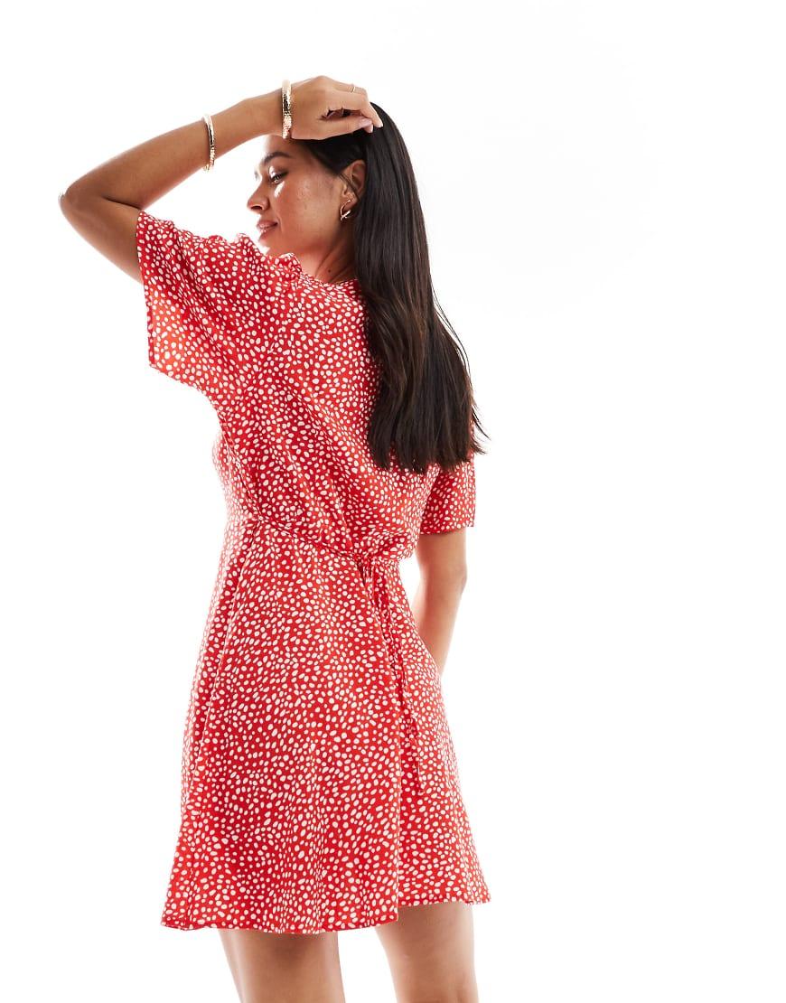 strapless open back dress Janice Vintage Tea Dress with Short Sleeves in Red