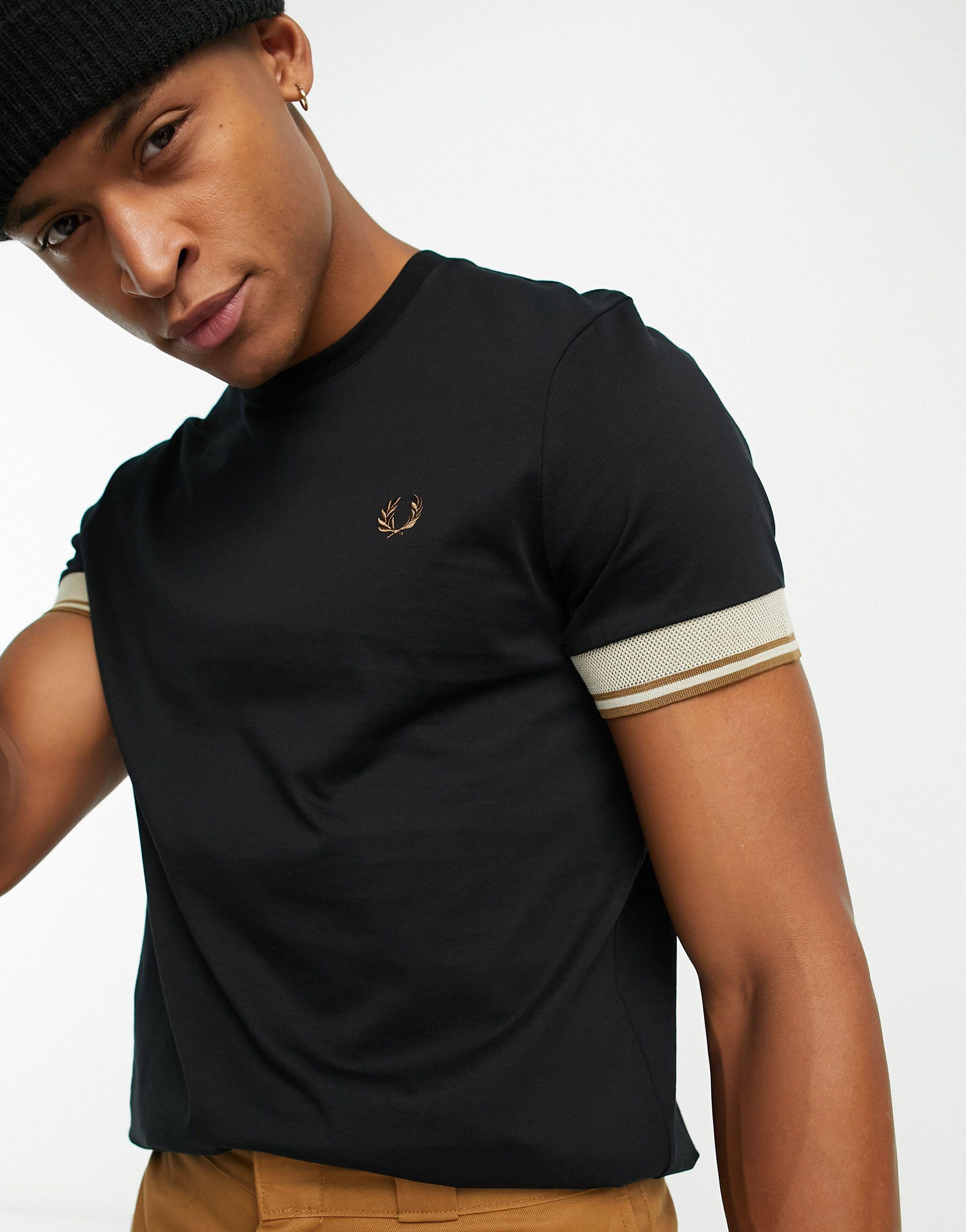 Fred Perry Contrast Cuff T-shirt in Black for Men | Lyst