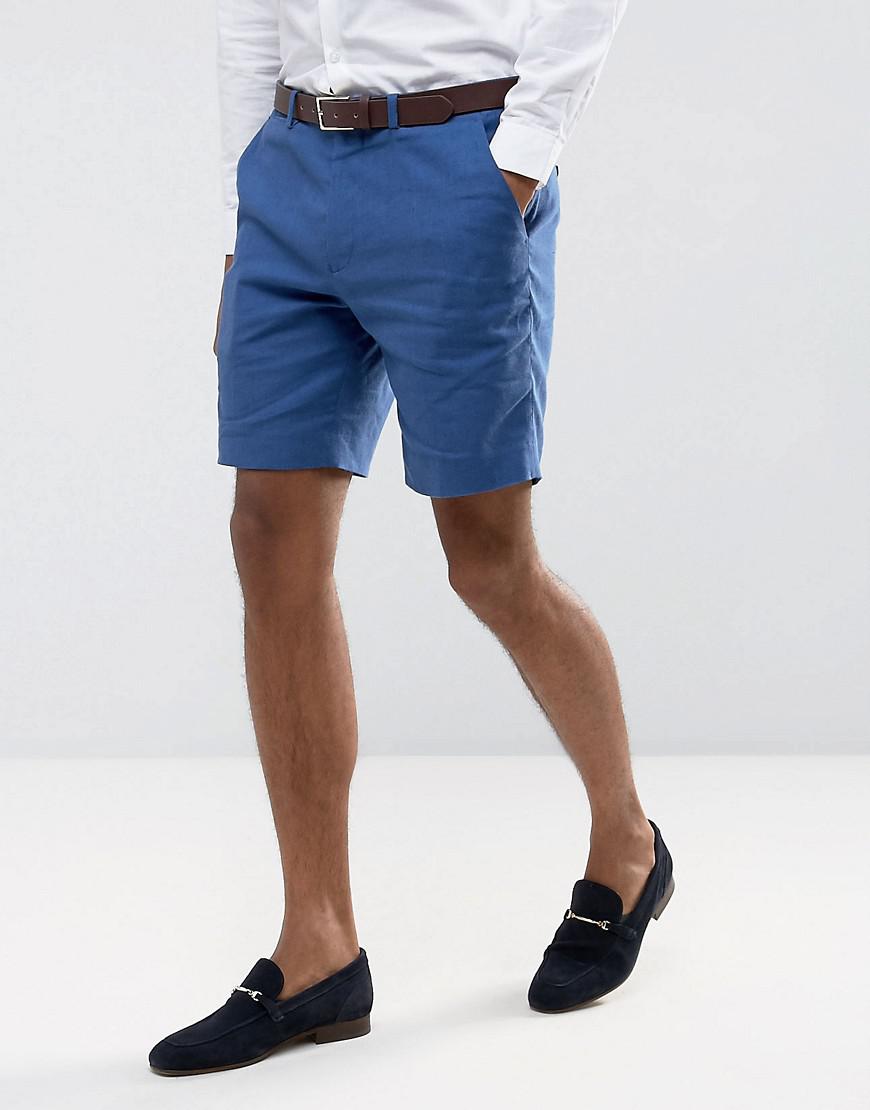 ASOS Wedding Super Skinny Suit Shorts In Mid Blue Stretch Linen Cotton for  Men | Lyst