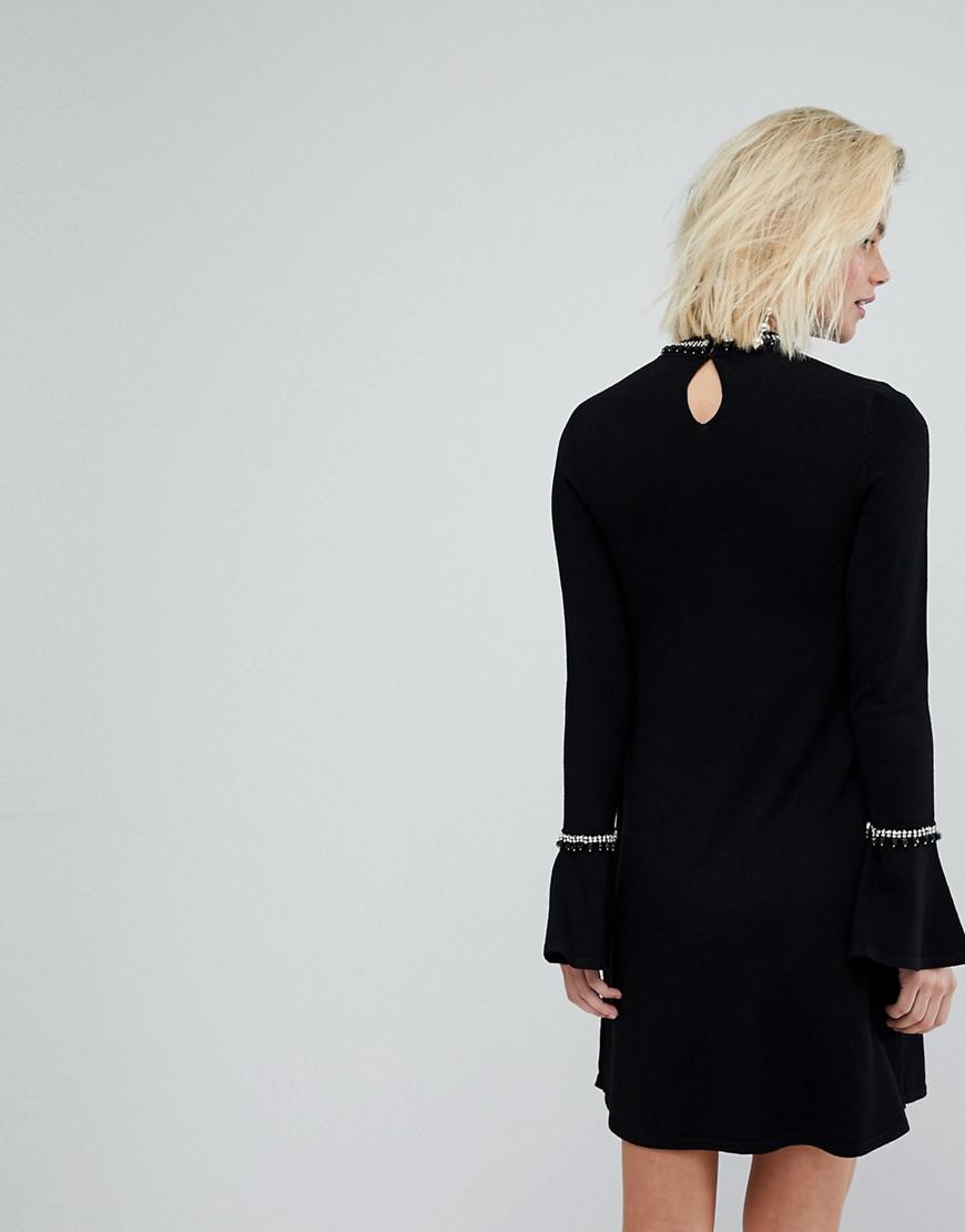 warehouse embellished cuff dress