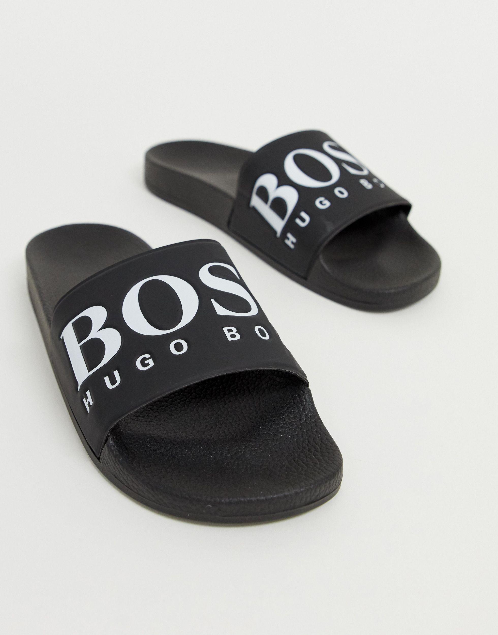 BOSS by HUGO BOSS Rubber Solar Slide Logo Sliders Black for Men | Lyst ...